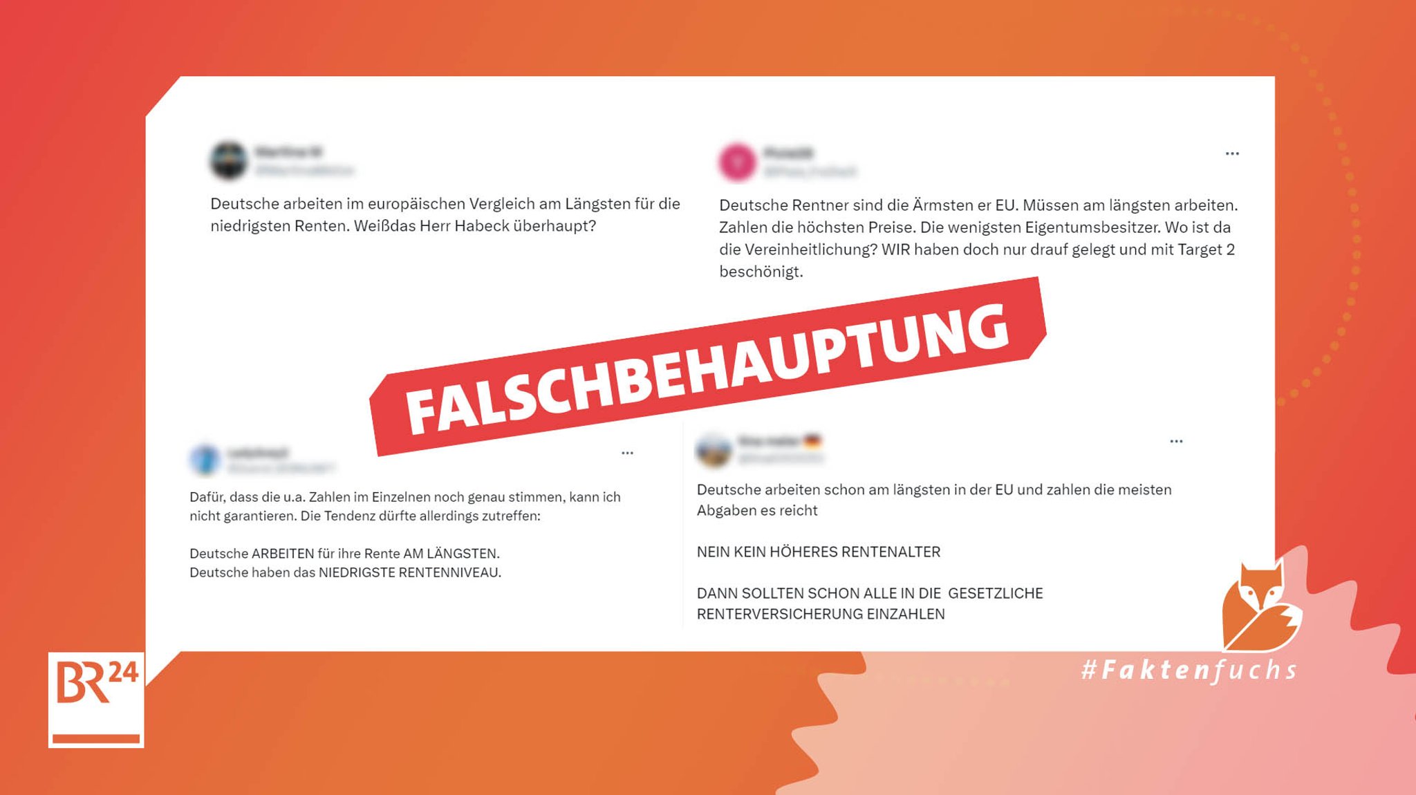 Screenshots mit Falschbehauptungen zur Arbeitszeit in Deutschland im EU-Vergleich, darüber der Stempel "Falschbehauptung".