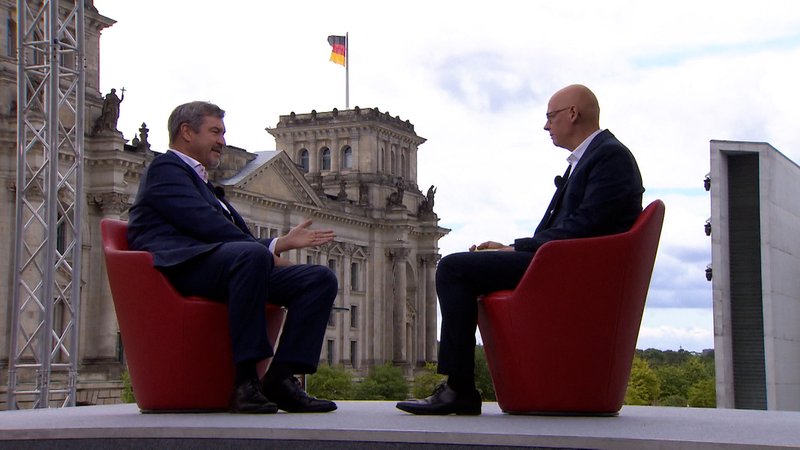 Markus Söder im ARD-Sommerinterview | Bild: Bayerischer Rundfunk 2024 Markus Söder im ARD-Sommerinterview