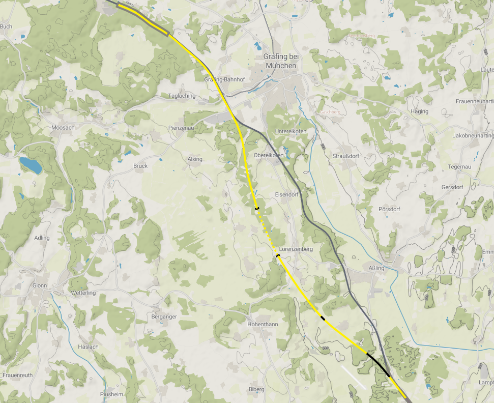 Genauer Verlauf der gelben Trasse.