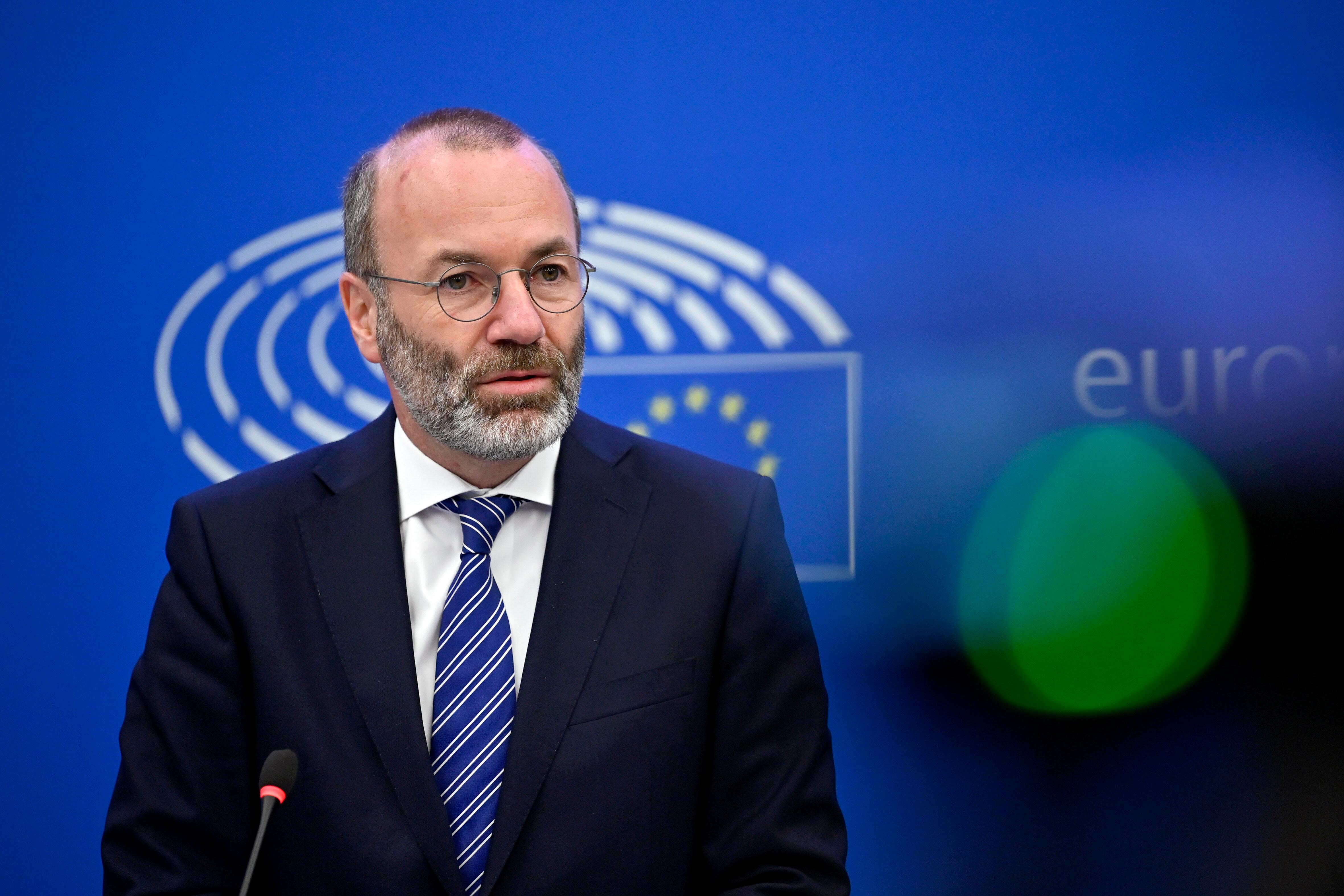 (Archivbild) Politiker Manfred Weber (CSU) bei einer Pressekonferenz der Fraktion EVP im Europäischen Parlament.