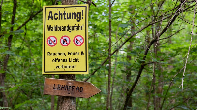 Ein Warnschild, das auf Waldbrandgefahr hinweist. | Bild: BR/Leon Baatz Ein Warnschild, das auf Waldbrandgefahr hinweist.
