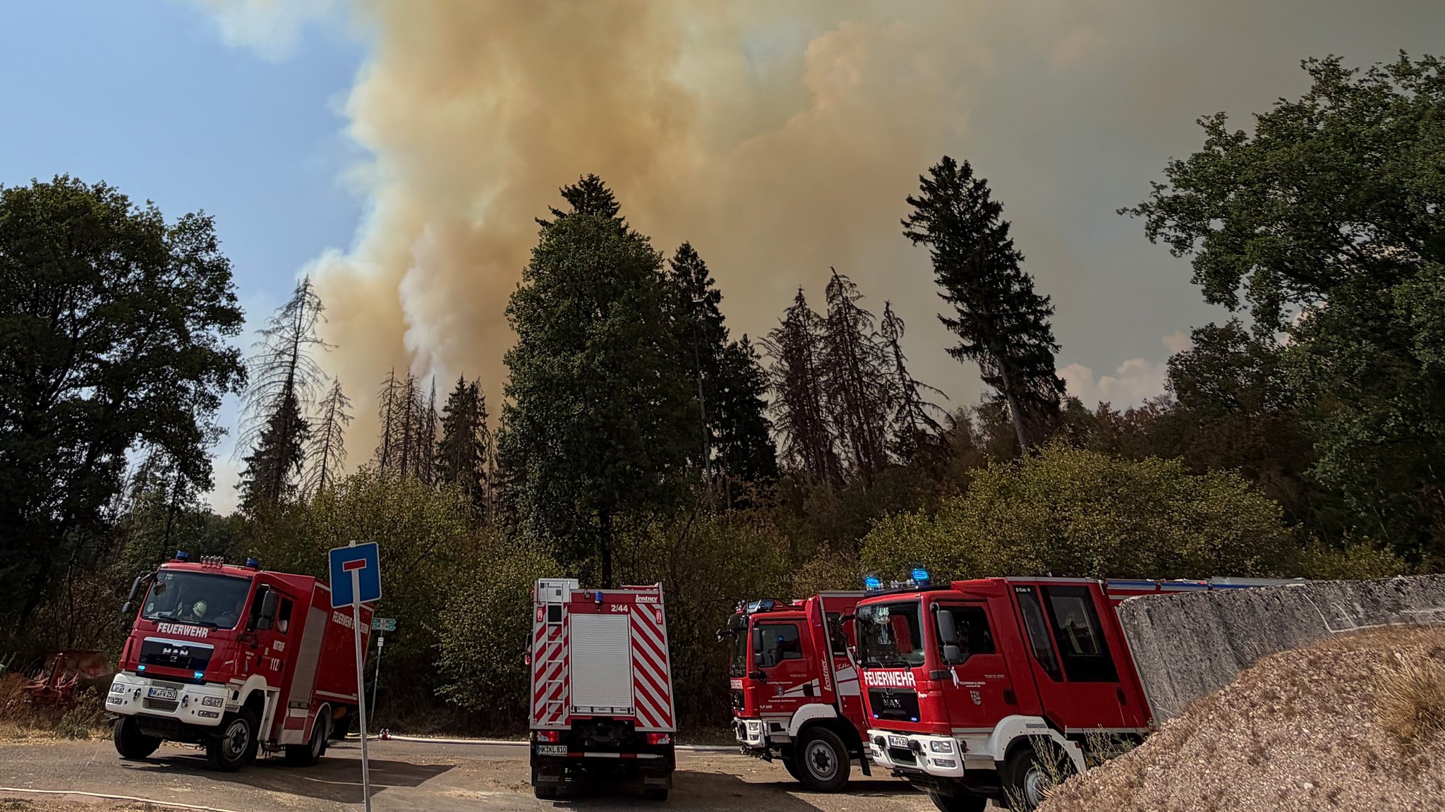 Rauchwolken über einem Waldstück: Waldbrand in Illingen Hirzweiler im Saarland im August 2026