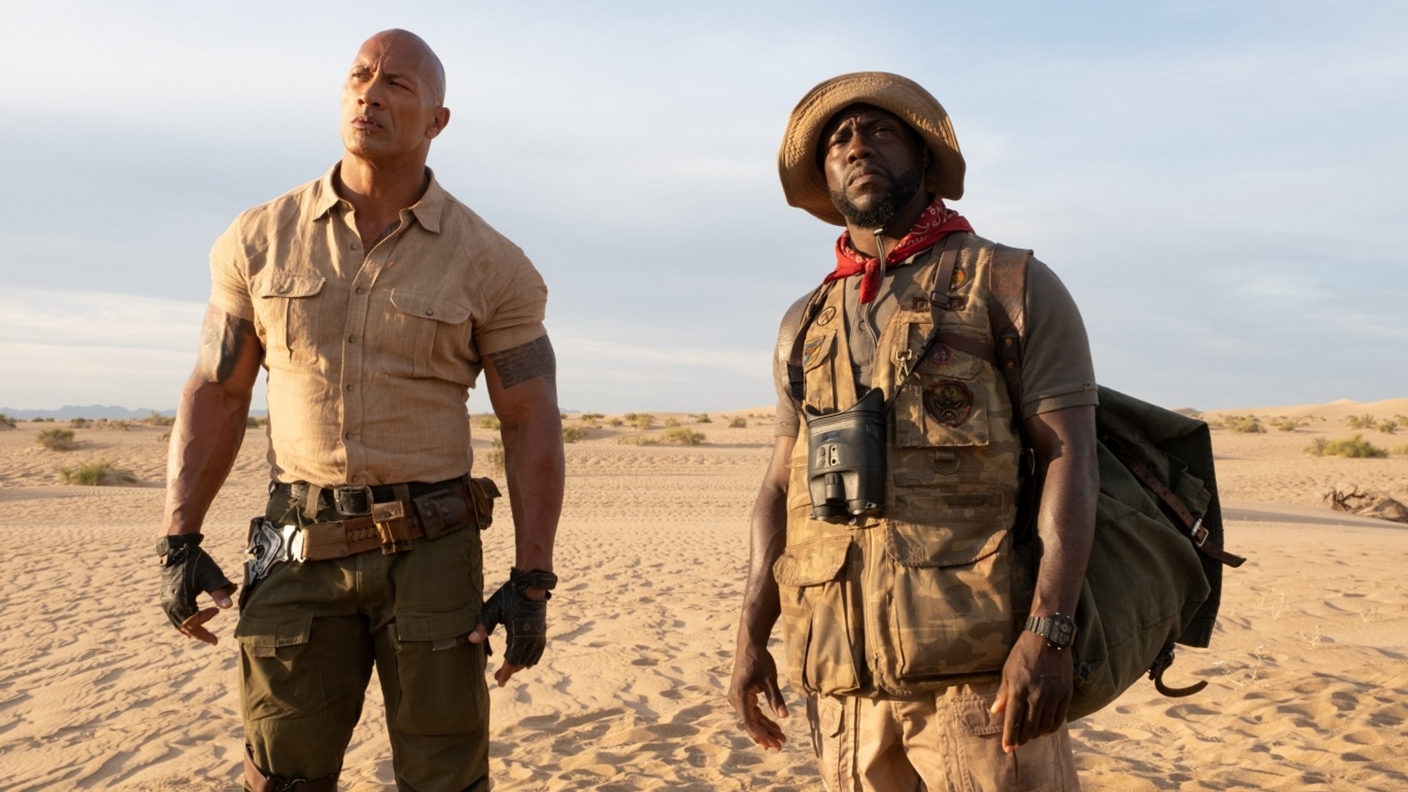 Neues Level, neue Herausforderungen: Auch in "Jumanji 2: The Next Level" zeigt Dwayne Johnson (l.) sein Talent zur Selbstironie (Filmszene).