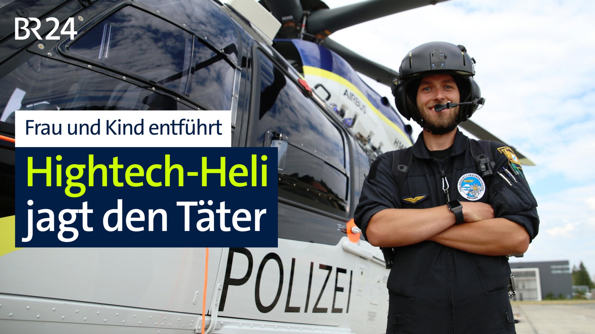 Ein uniformierter Pilot steht neben dem Polizeihubschrauber | Bild: BR24/ Isabel Pogner Ein uniformierter Pilot steht neben dem Polizeihubschrauber