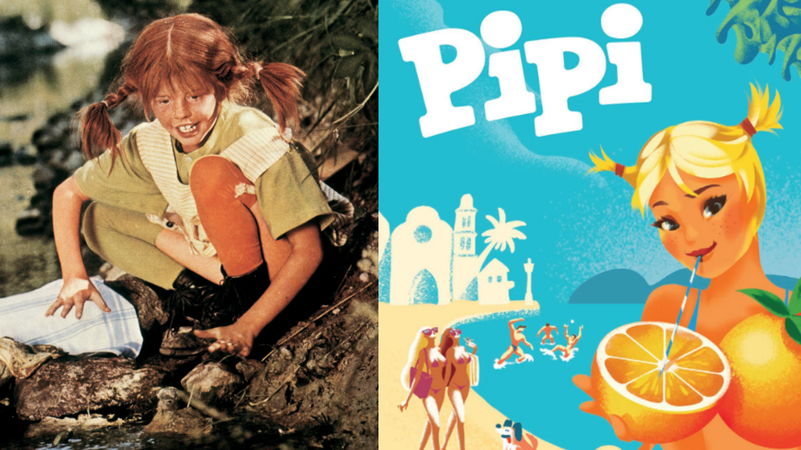 Links Pippi Langstrumpf aus der Verfilmung von 1968, rechts das Emblem der kroatischen Limonade. | Bild: picture alliance/United Archives | United Archives / kpa Publicity/ https://www.instagram.com/pipi_beverages/p/C2XrJ8GoRWA/ Links Pippi Langstrumpf aus der Verfilmung von 1968, rechts das Emblem der kroatischen Limonade.