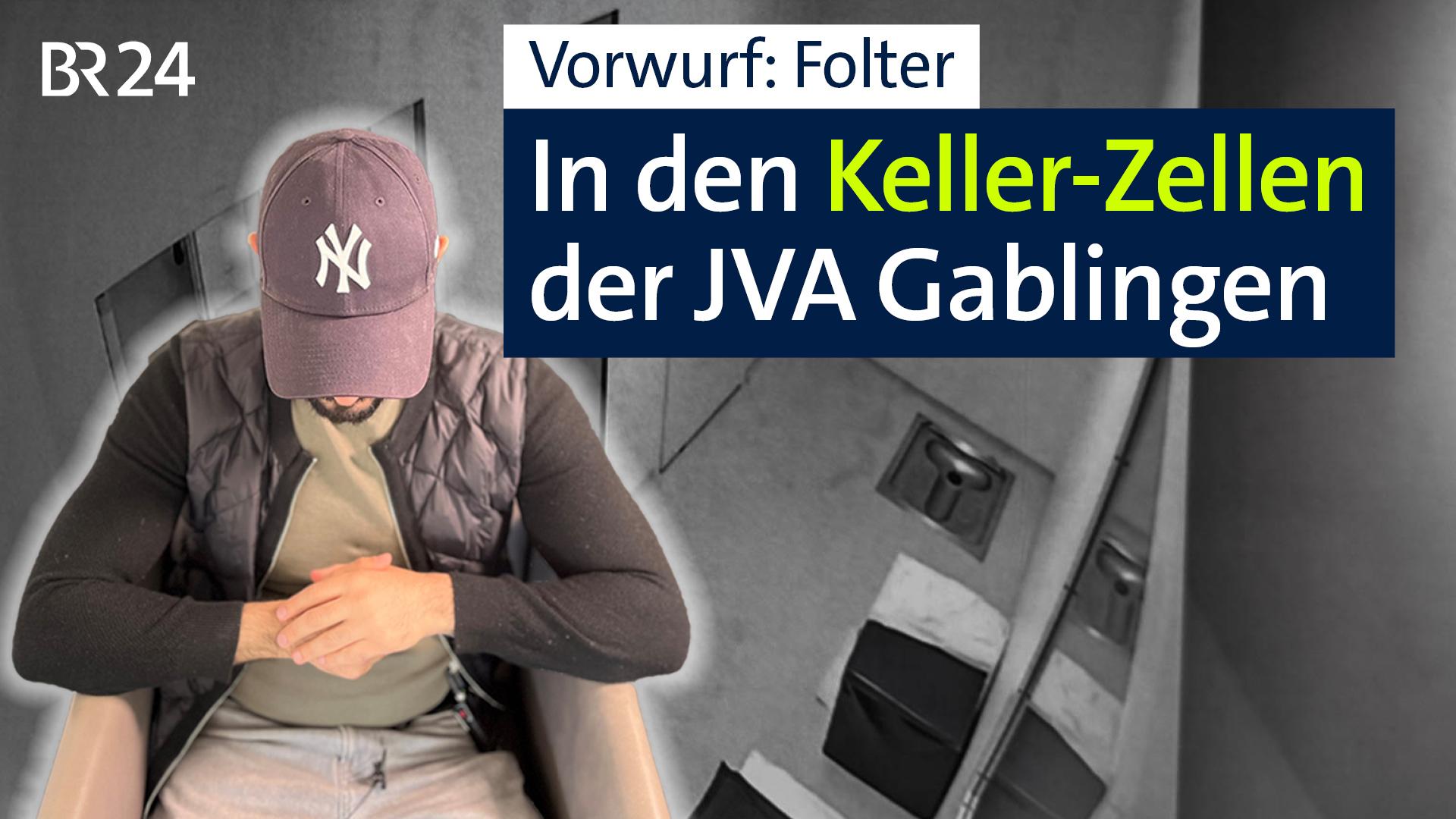 Foto-Montage: Im Vordergrund ein ehemaliger Häftling der JVA Gablingen, unkenntlich gemacht durch eine Base-Cap, im Hintergrund ein Blick auf die Bilder der Überwachungskamera in einen besonders gesicherten Haftraum.