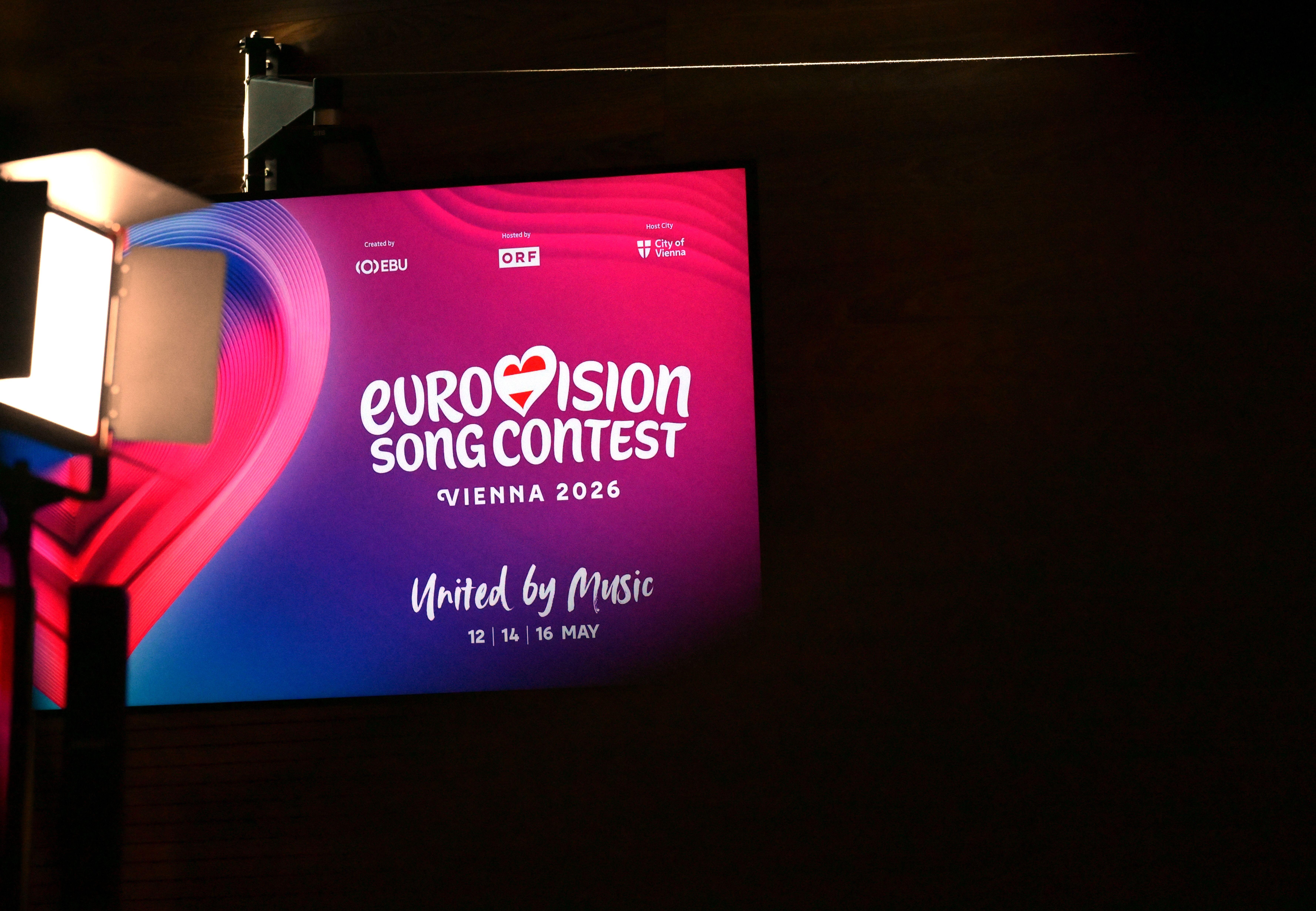 Das Logo zum Eurovision Song Contest - Vienna 2026 , im Rahmen eines Pressetermins "Medienupdate zum Eurovision Song Contest" am Dienstag, 18. November 2025 in der Wiener Stadthalle.