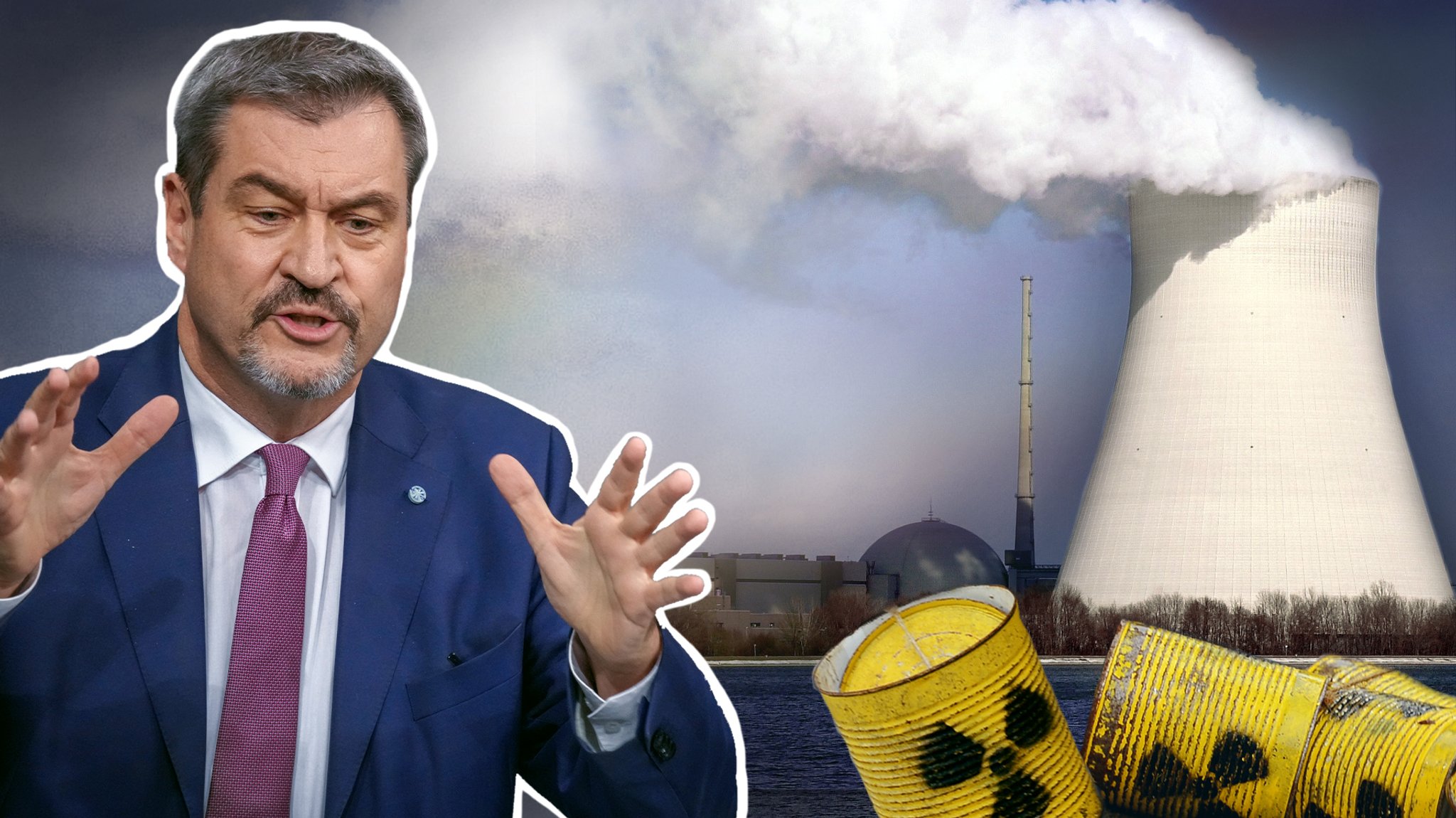 Collage: Ministerpräsident Markus Söder, Atomkraft