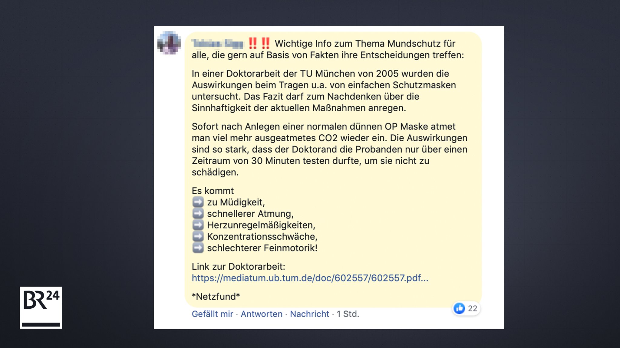 User verweisen auf vermeintliche Gefahren von Masken - diese erweisen sich aber als größtenteils haltlos.