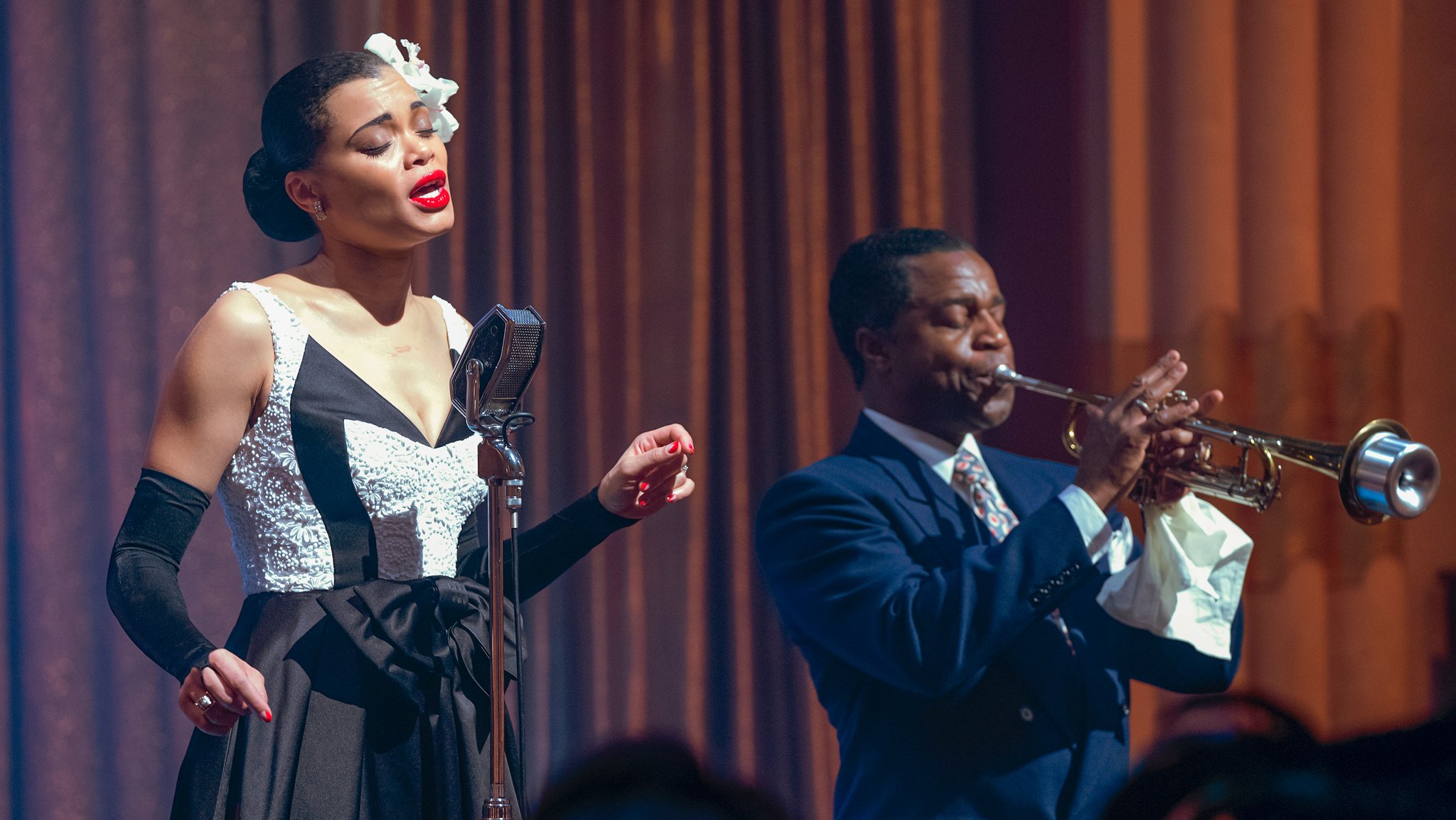 Eine Sängerin, ein Jazz-Trompeter: Andra Day in "The United States vs Billie Holiday" (Filmszene)