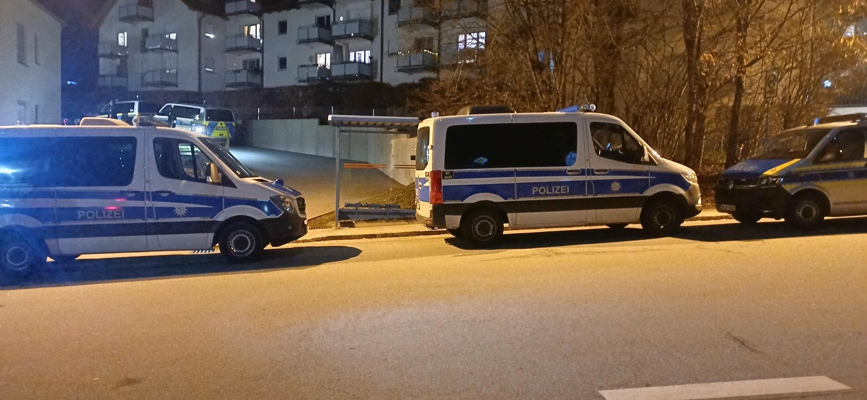 Mehrere Fahrzeuge der Polizei stehen in Passau in einem Wohngebiet.