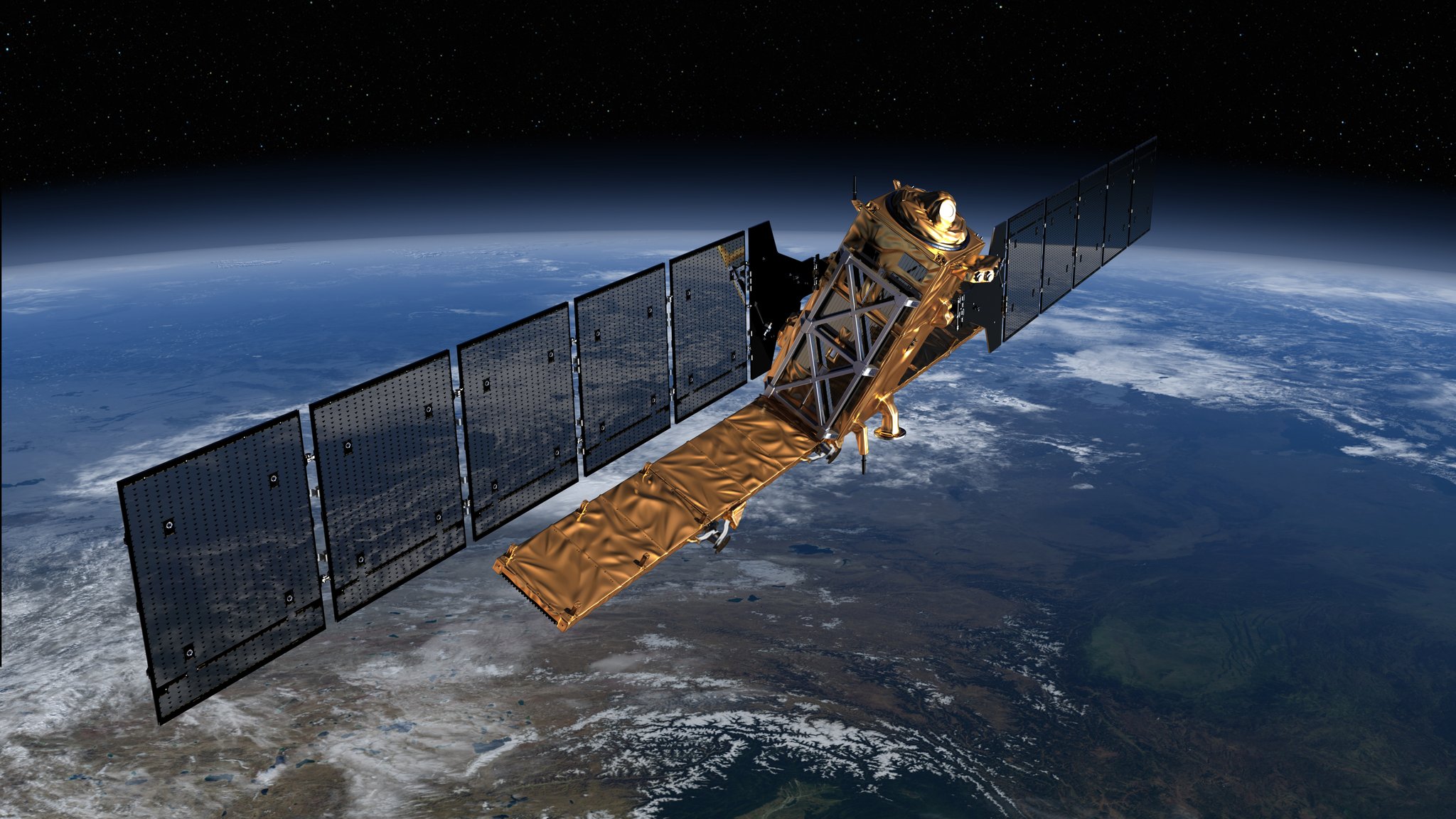 Satellit Sentinel 5P in der Erdumlaufbahn (künstlerische Darstellung)