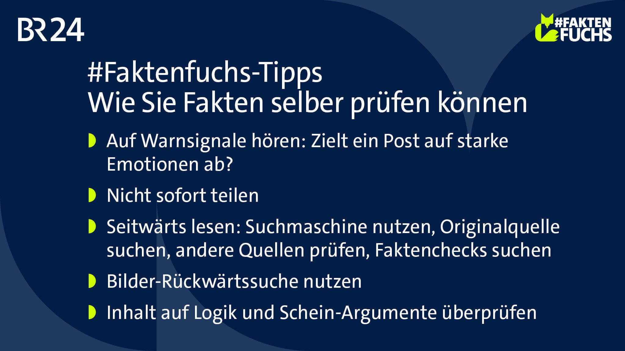 #Faktenfuchs-Tipps fürs Selber-Prüfen | Bild: BR Grafik #Faktenfuchs-Tipps fürs Selber-Prüfen