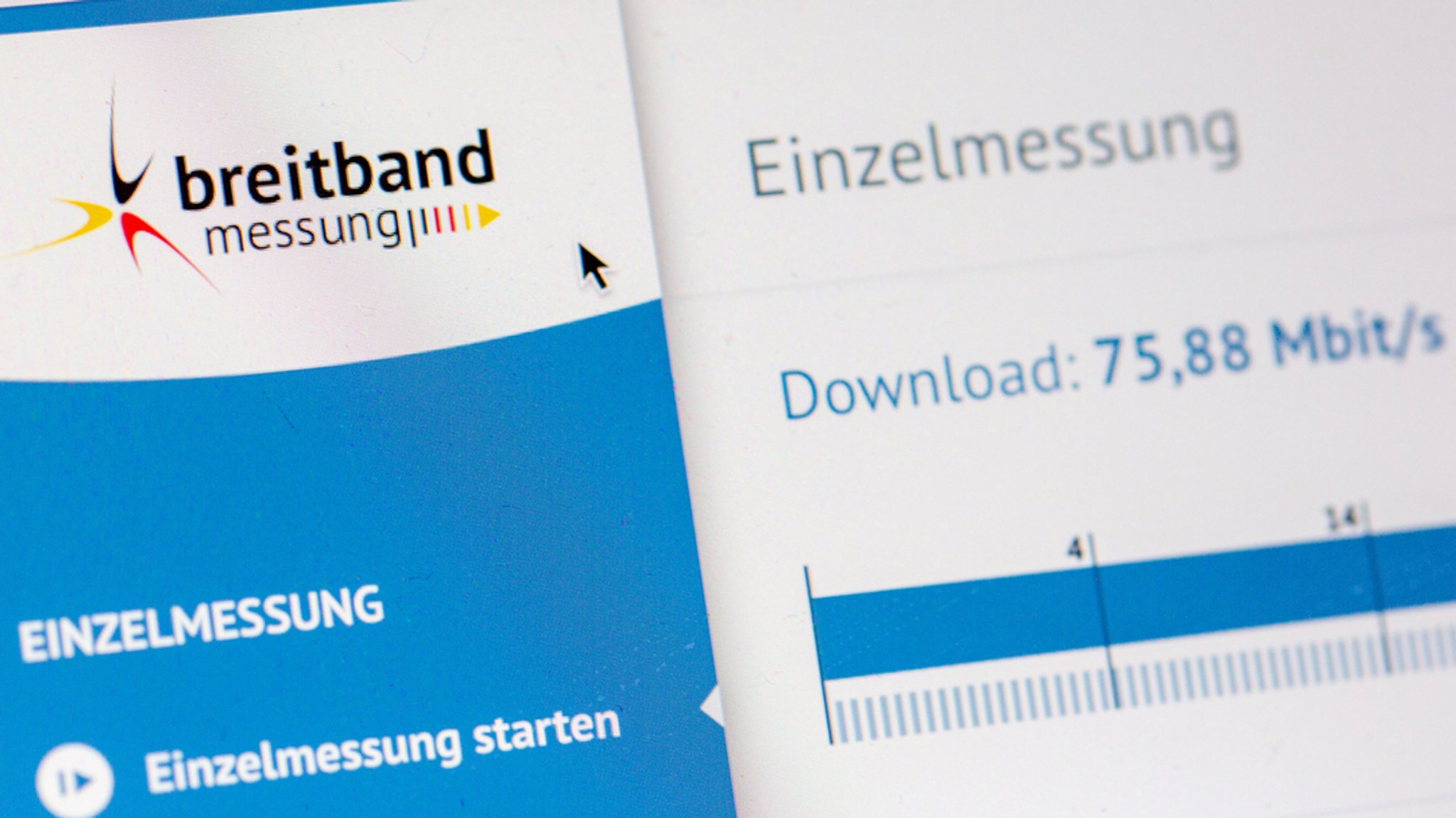 Screenshot einer Messung der Internet-Downloadgeschwindigkeit