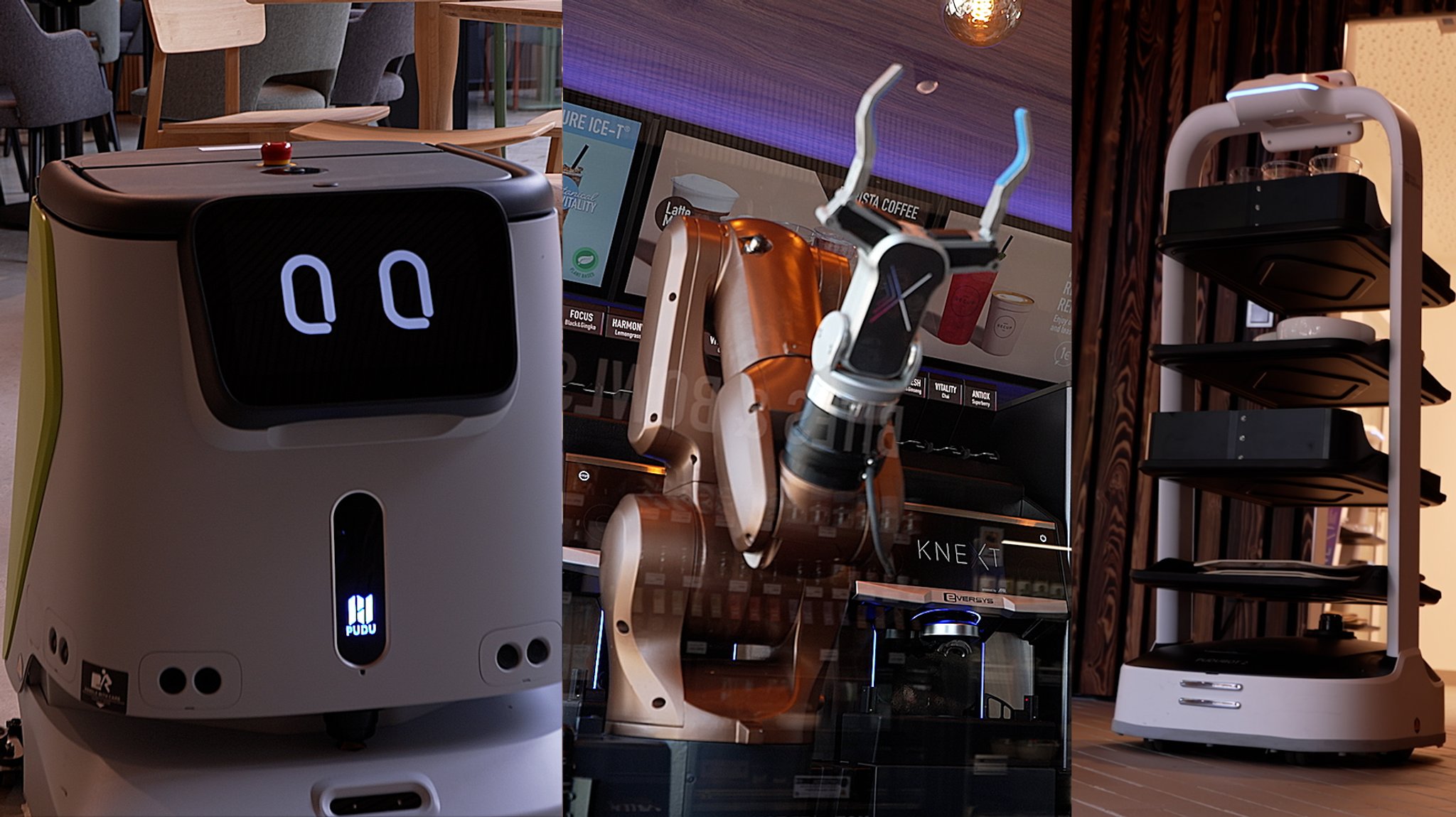 Drei verschiedene Roboter werden im "Future Café" eingesetzt. | Bild: BR/ Peter Allgaier Drei verschiedene Roboter werden im "Future Café" eingesetzt.