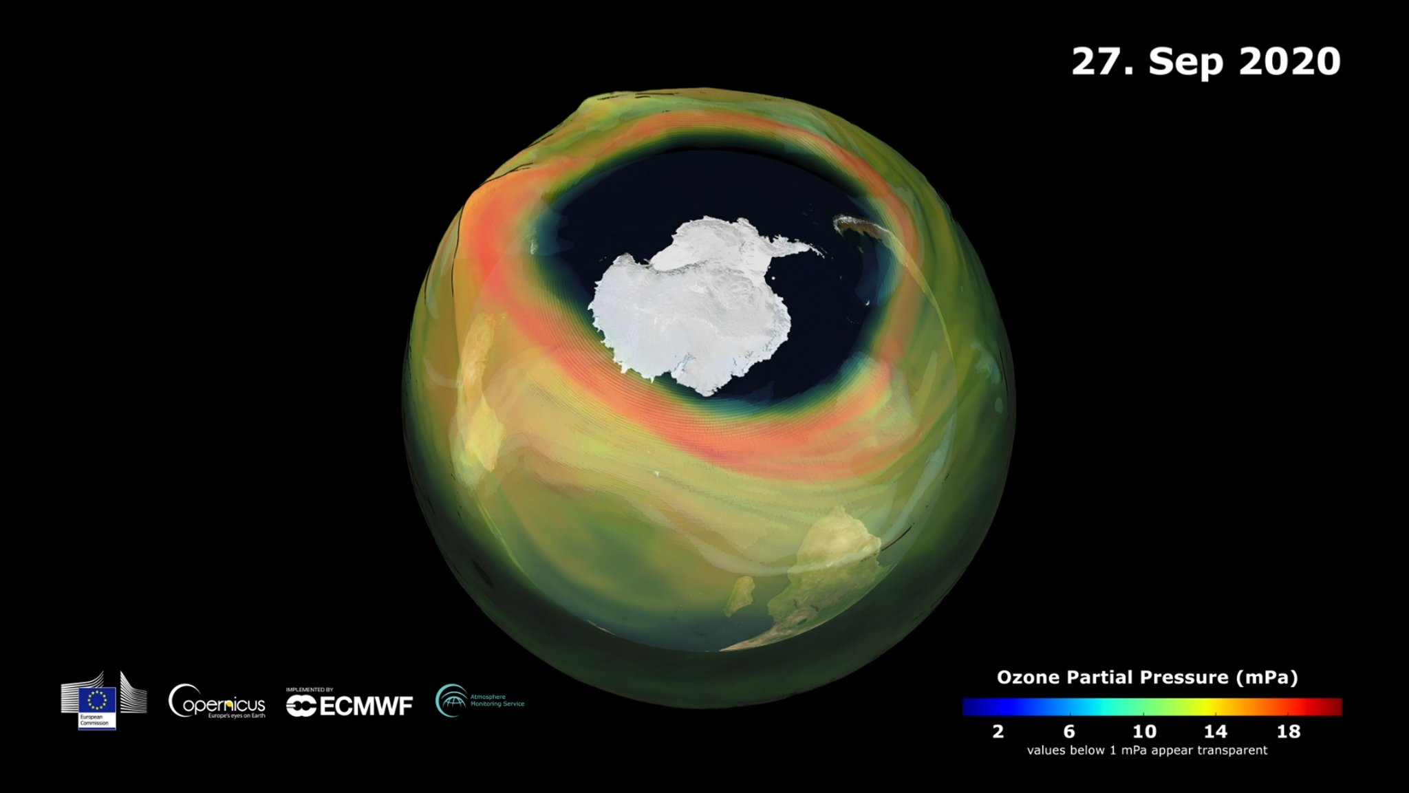 Am Ende des antarktischen Winters im September ist das Ozonloch immer besonders groß. Doch in den Jahren 2020 und 2018 erreichte das Ozonloch die größten Ausmaße der vergangenen 15 Jahre