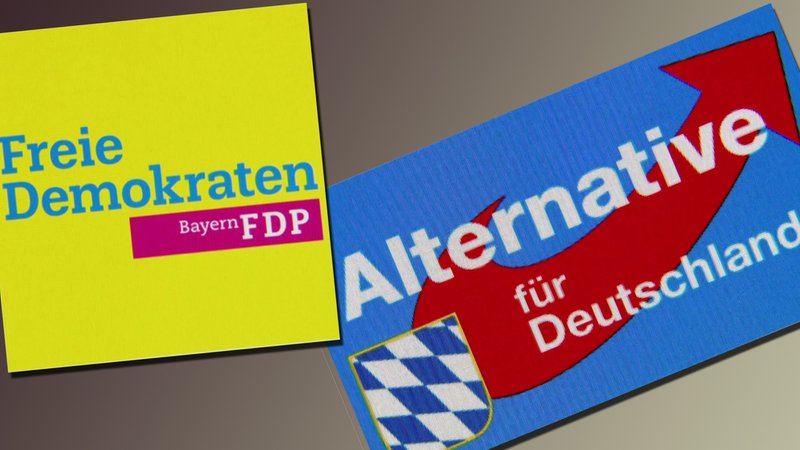 Logos von FDP und AfD. Video: Laut Kontrovers-BayernTrend wären seit 1946 erstmals sechs Parteien im Bayerischen Landtag vertreten. Wo und für was stehen die potentiellen Newcomer FDP und AfD?