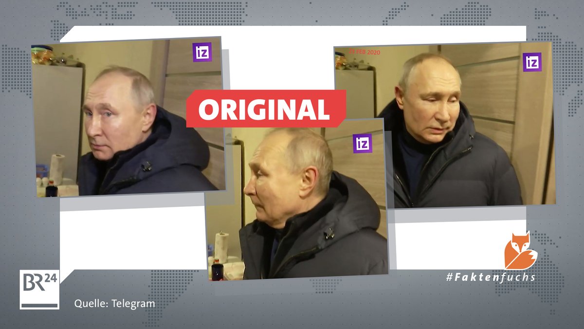 Die Videoaufnahme im Original zeigt Putins linke Gesichtshälfte (Mitte).