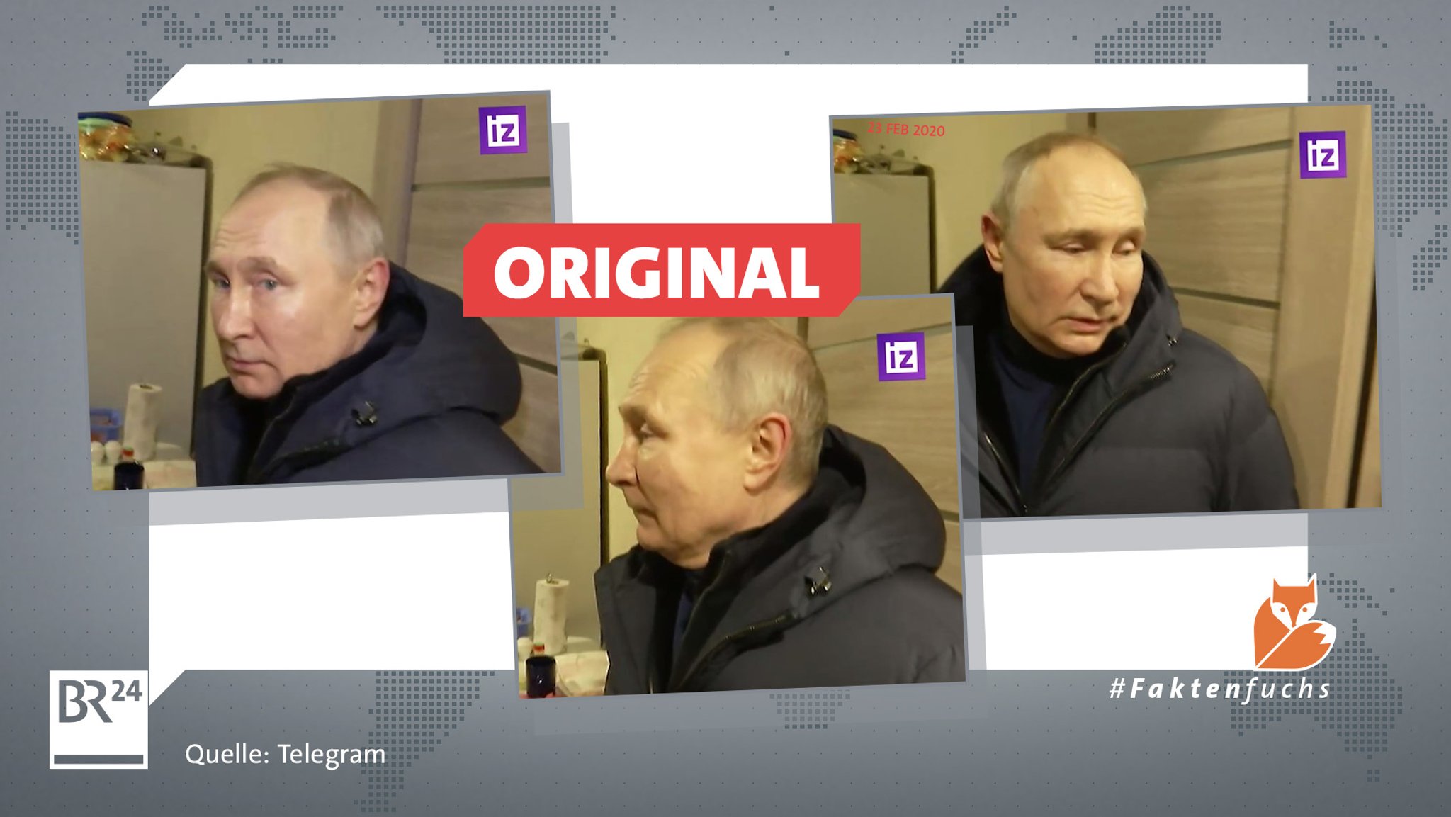 Die Videoaufnahme im Original zeigt Putins linke Gesichtshälfte (Mitte).