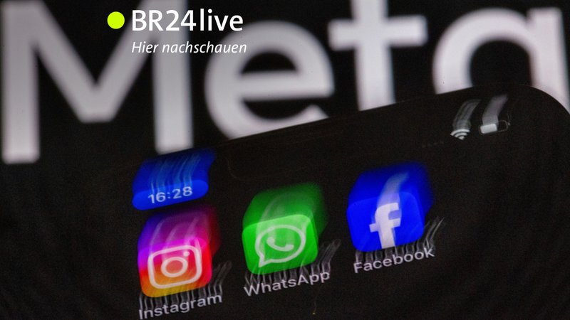 Die Apps Instagram, Facebook und WhatsApp sind auf dem Display eines Smartphones vor dem Logo des Internetkonzerns Meta zu sehen. | Bild: Bildrechte: dpa-Bildfunk/Jens Büttner Die Apps Instagram, Facebook und WhatsApp sind auf dem Display eines Smartphones vor dem Logo des Internetkonzerns Meta zu sehen.
