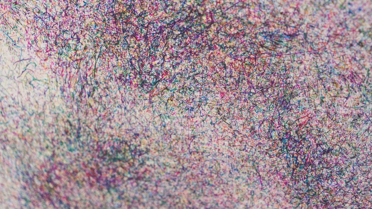 Tausende kurze bunte Kugelstriche, die an einen Schneesturm erinnern