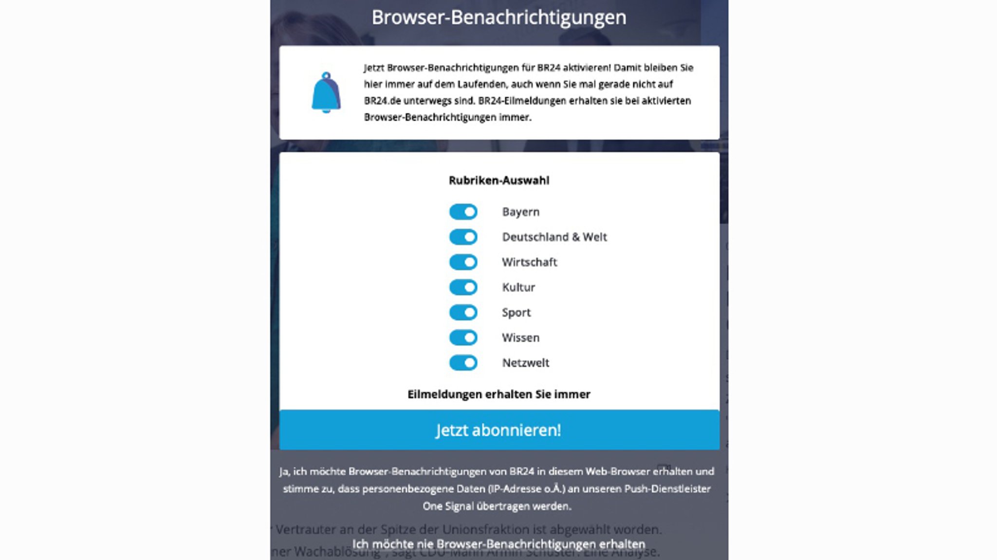 Abonnieren der BR24 Browser-Benachrichtigungen