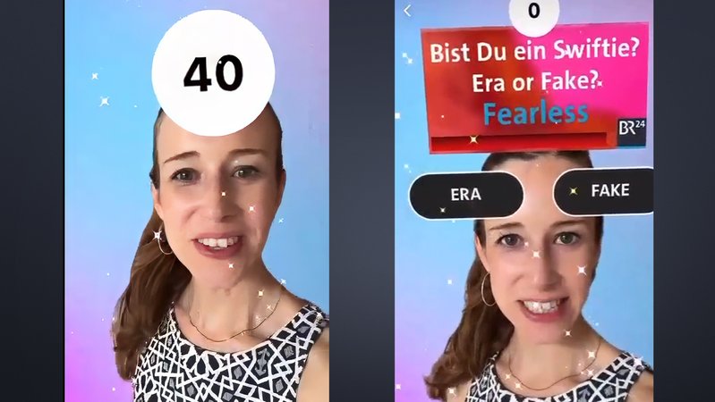 Zu sehen ist der BR24 Taylor Swift TikTok Filter | Bild: Bayerischer Rundfunk 2024 Zu sehen ist der BR24 Taylor Swift TikTok Filter