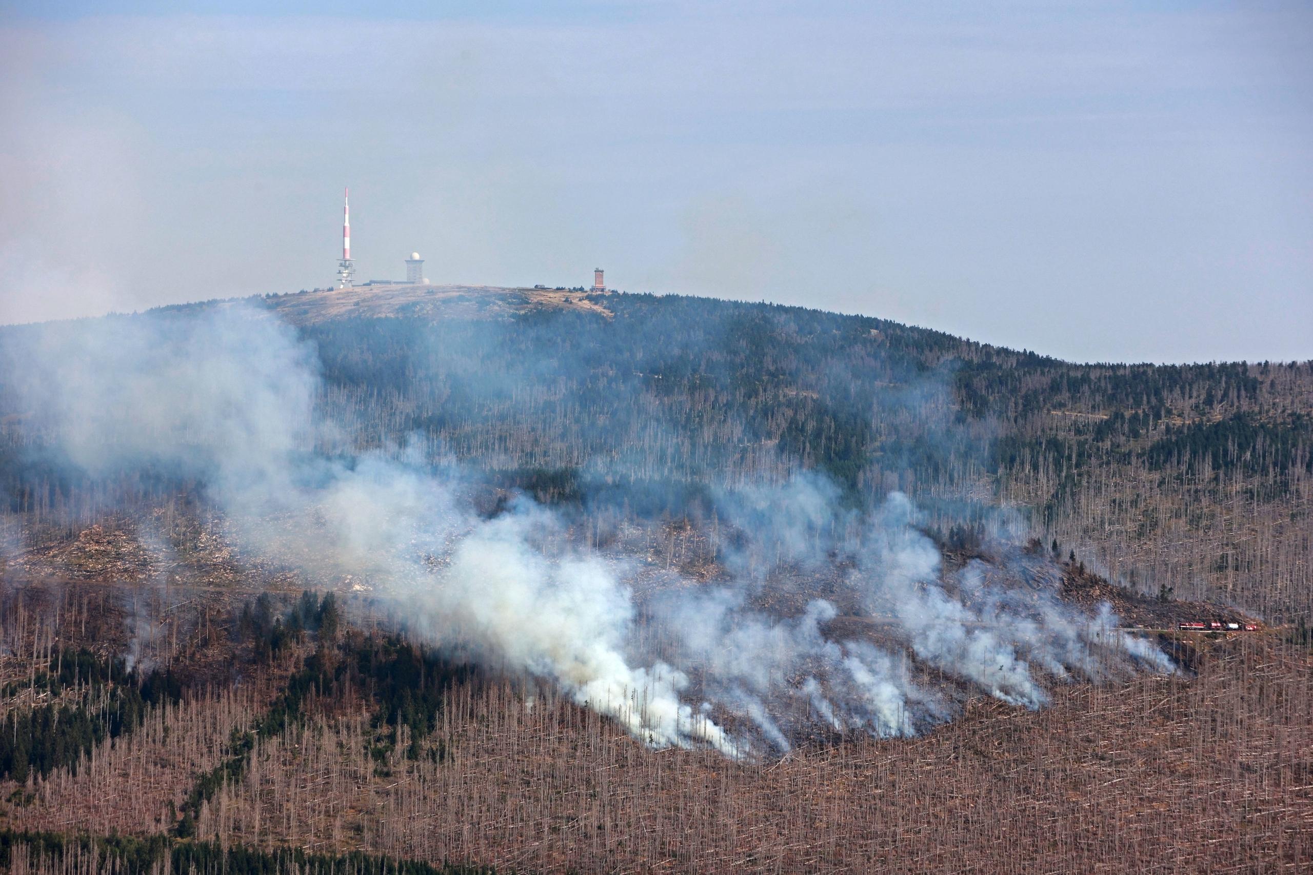 Wernigerode: Rauchwolken steigen am Königsberg unterhalb des Brockens auf.