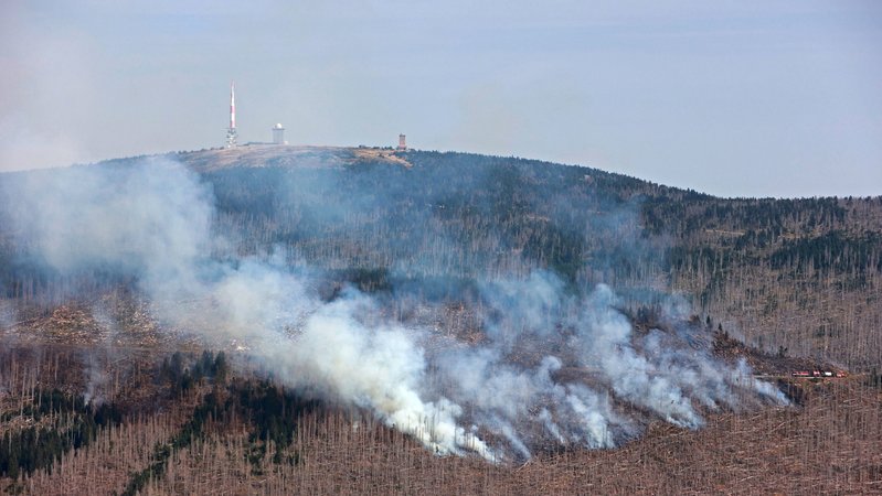 Wernigerode: Rauchwolken steigen am Königsberg unterhalb des Brockens auf. | Bild: dpa-Bildfunk/Matthias Bein Wernigerode: Rauchwolken steigen am Königsberg unterhalb des Brockens auf.