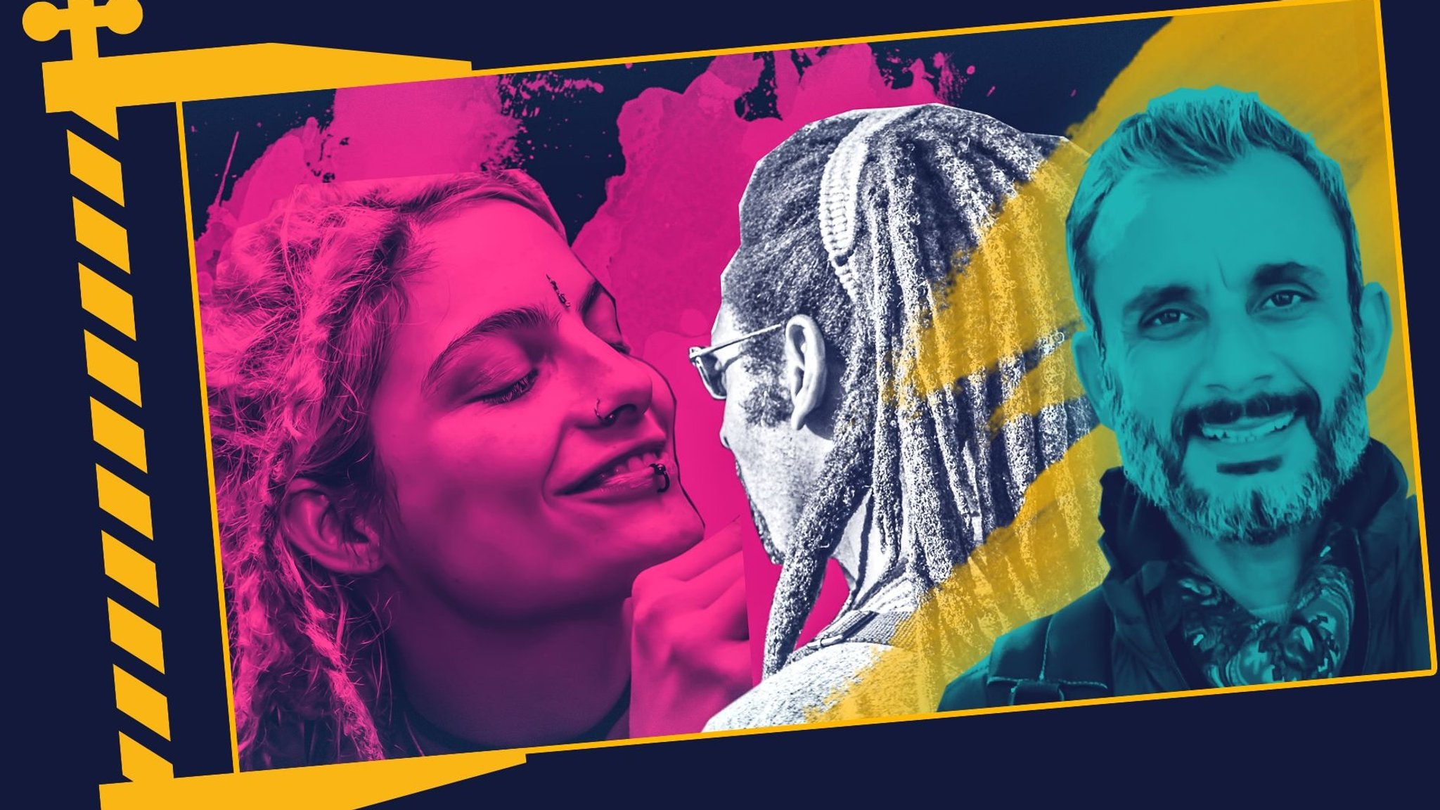 Zwei Menschen mit Rastas, Dreadlocks; rechts Moderator Ramo Ali