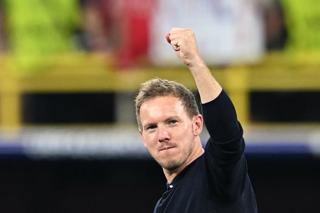 29.06.2024, Nordrhein-Westfalen, Dortmund: Fußball, UEFA Euro 2024, EM, Deutschland - Dänemark, Finalrunde, Achtelfinale, Stadion Dortmund, Bundestrainer Julian Nagelsmann jubelt nach dem Sieg. Foto: Bernd Thissen/dpa +++ dpa-Bildfunk +++ | Bild:dpa-Bildfunk/Bernd Thissen