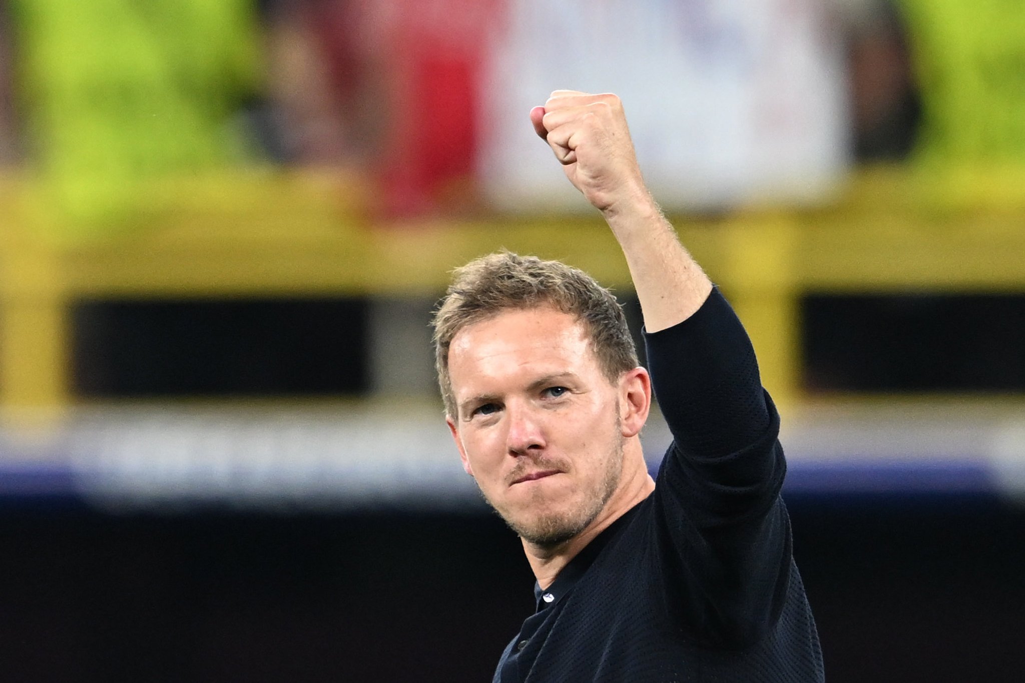 29.06.2024, Nordrhein-Westfalen, Dortmund: Fußball, UEFA Euro 2024, EM, Deutschland - Dänemark, Finalrunde, Achtelfinale, Stadion Dortmund, Bundestrainer Julian Nagelsmann jubelt nach dem Sieg. Foto: Bernd Thissen/dpa +++ dpa-Bildfunk +++