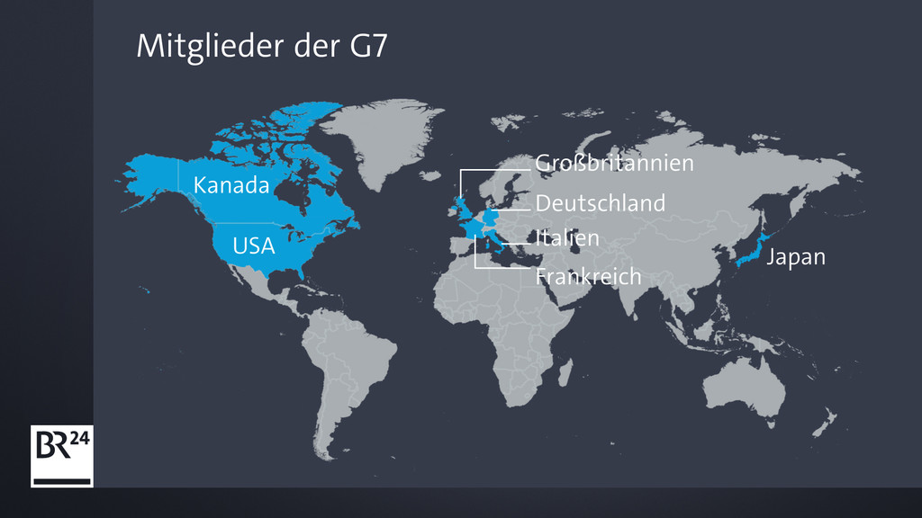 Karte der G7-Staaten.