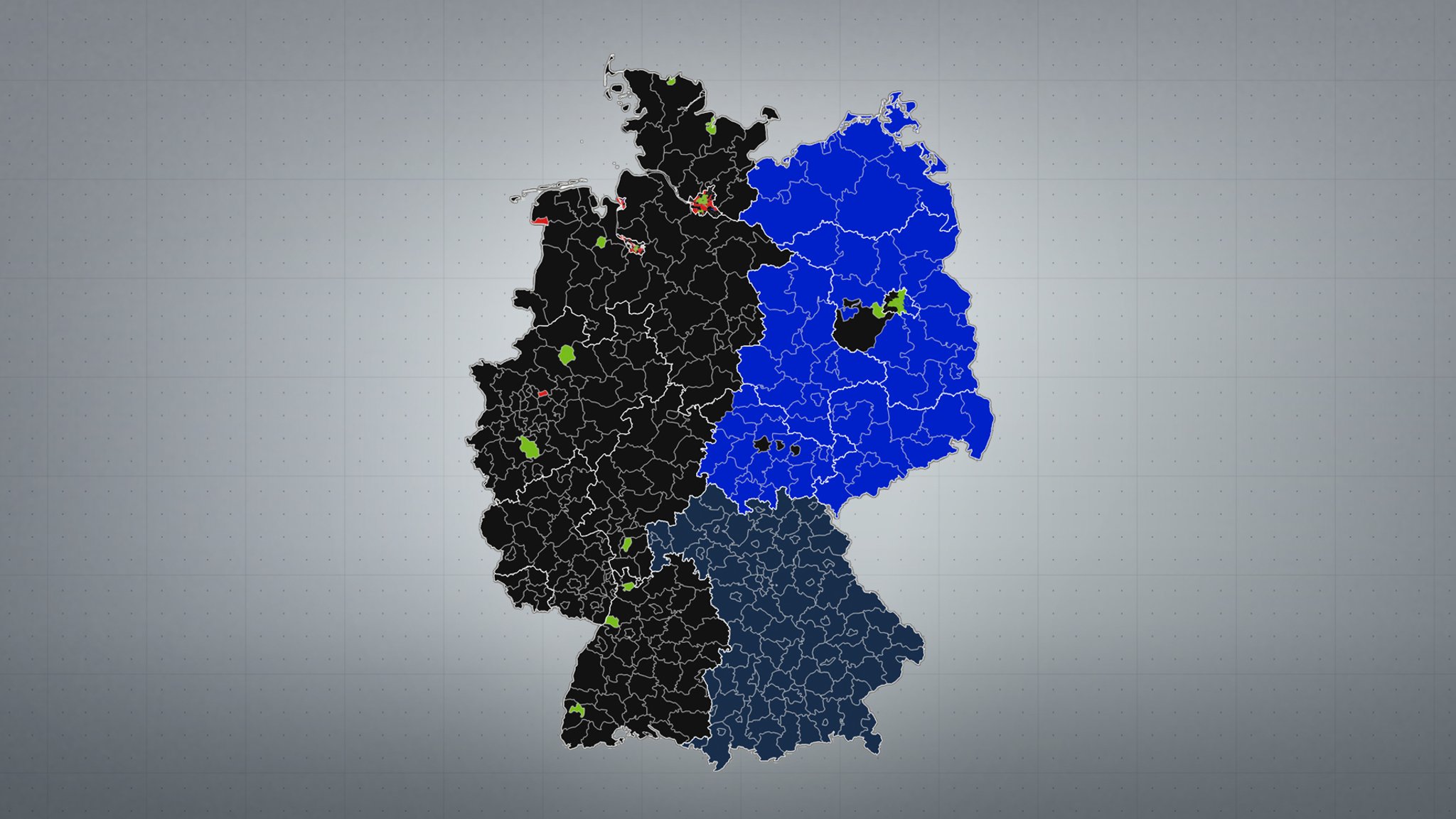 Die stärkste Partei in den Landkreisen: AfD (blau), CSU (dunkelgrau), CDU (schwarz), Güne (grün), SPD (rot)