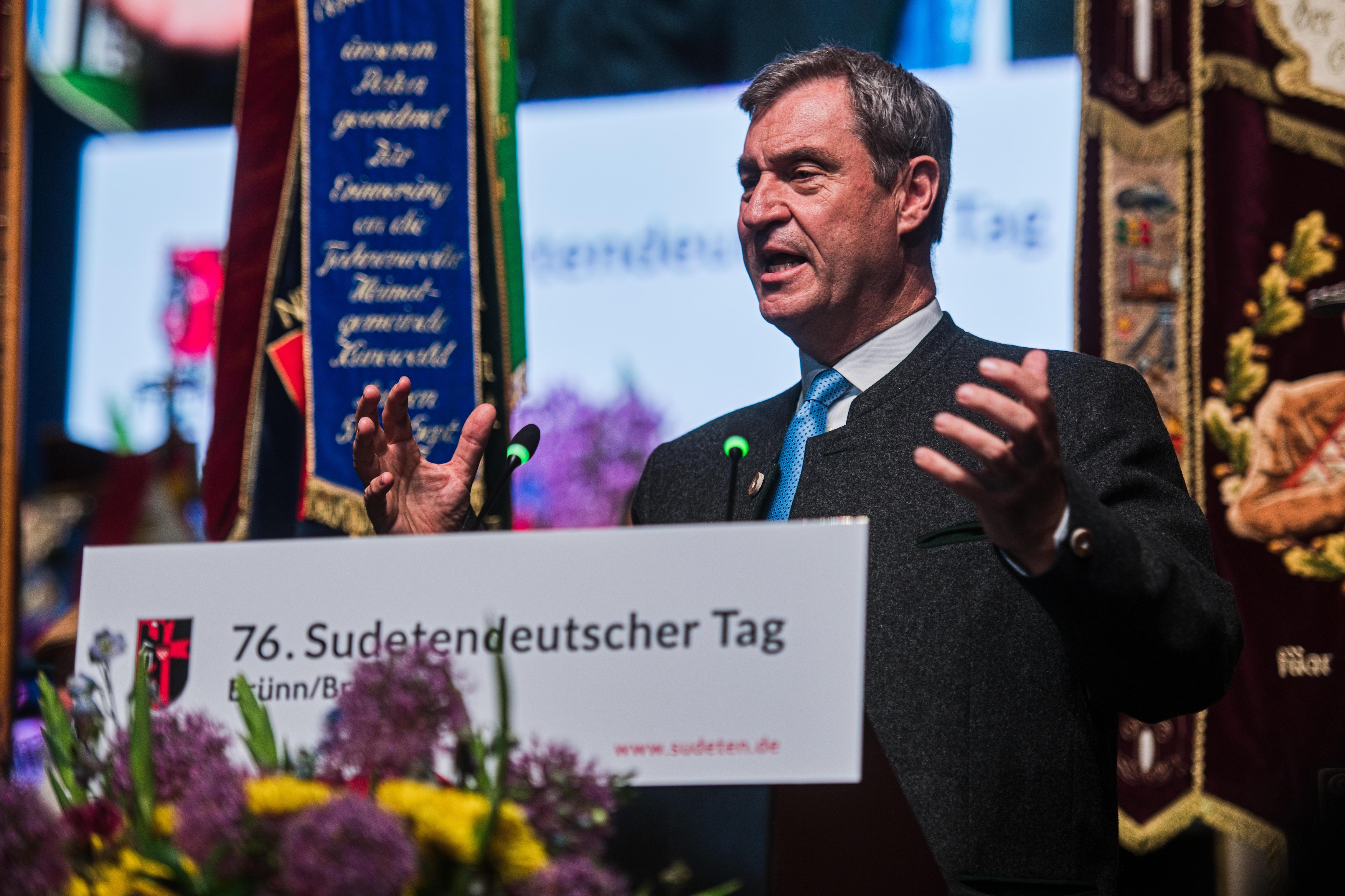 Bayerns Ministerpräsident Markus Söder, Schirmherr der Sudetendeutschen Landsmannschaft, beim 76. Sudetendeutschen Tag in Tschechien.