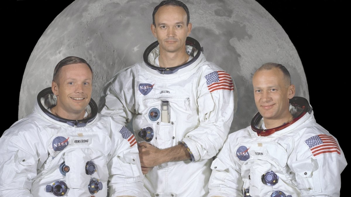 Crew der Mondlandungsmission Apollo 11: Armstrong und Aldrin betraten 1969 als erste Menschen den Mond. Beide wurden 1930 geboren - vor 90 Jahren. 