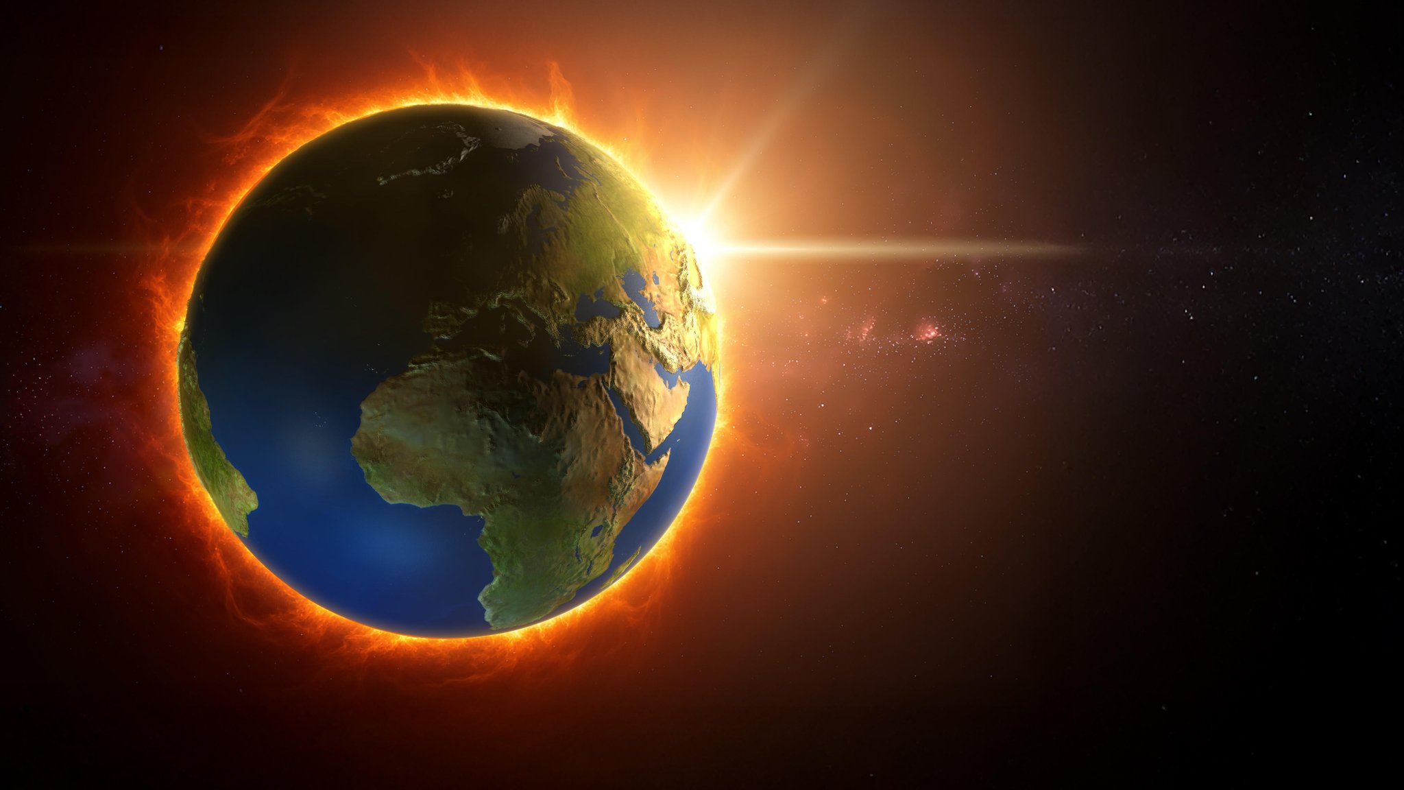 Erde, von hinten von der Sonne beleuchtet