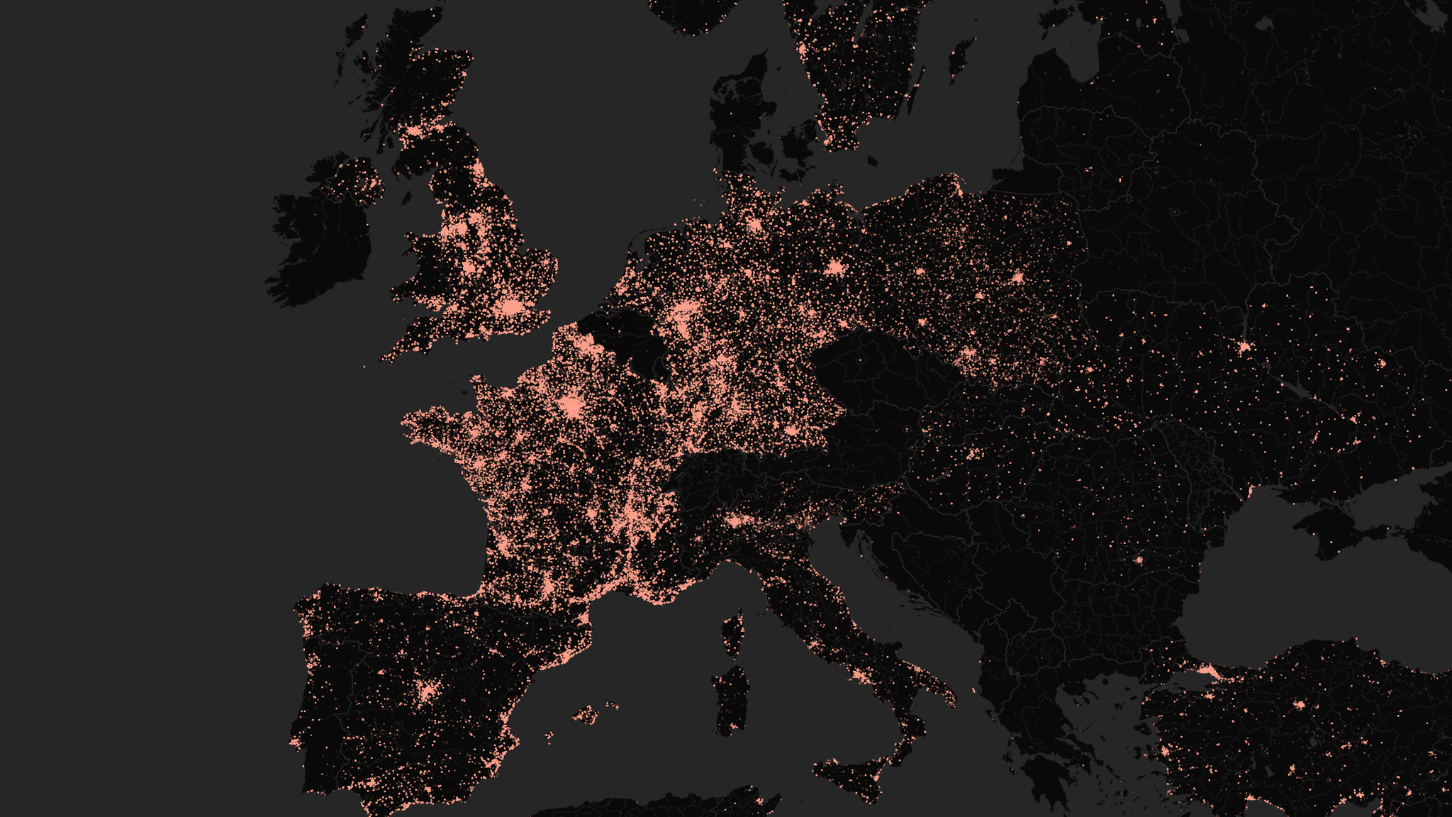 Die Karte zeigt die Standortdaten in Europa des ausgewerteten Datensatzes innerhalb einer Stunde.