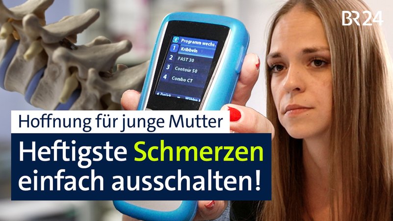 Schmerzpatientin Jennifer Eser, Fernbedienung, Modell der Wirbelsäule | Bild: BR Schmerzpatientin Jennifer Eser, Fernbedienung, Modell der Wirbelsäule