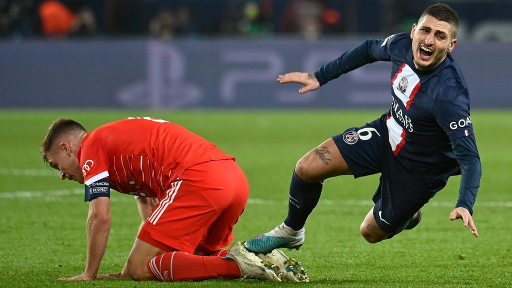 Marco Verratti (Paris Siant-Germain) im Duell mit Joshua Kimmich (FC Bayern München)