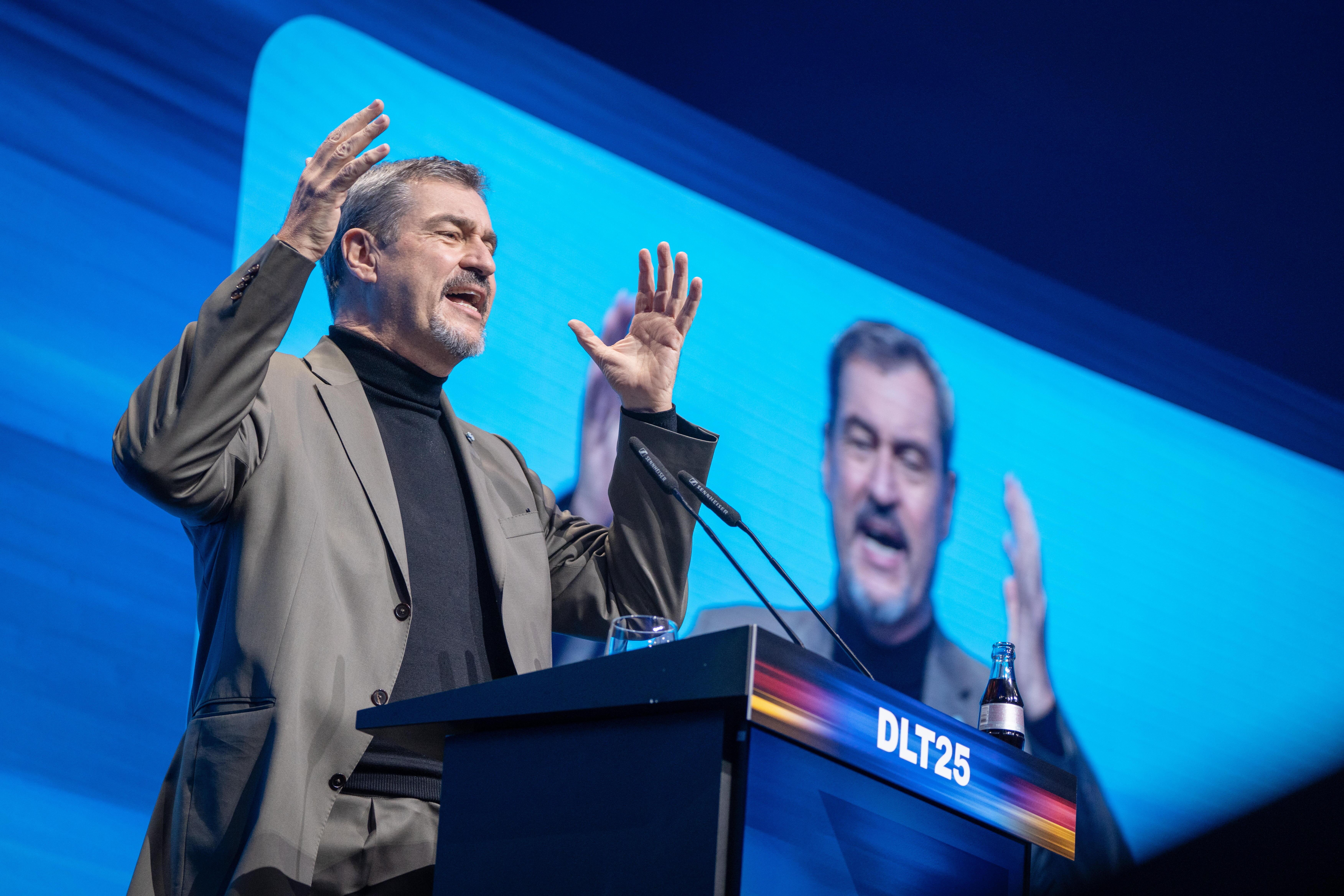 Bayerns Ministerpräsident und CSU-Parteivorsitzender Markus Söder auf dem Deutschlandtag der Jungen Union in Rust.