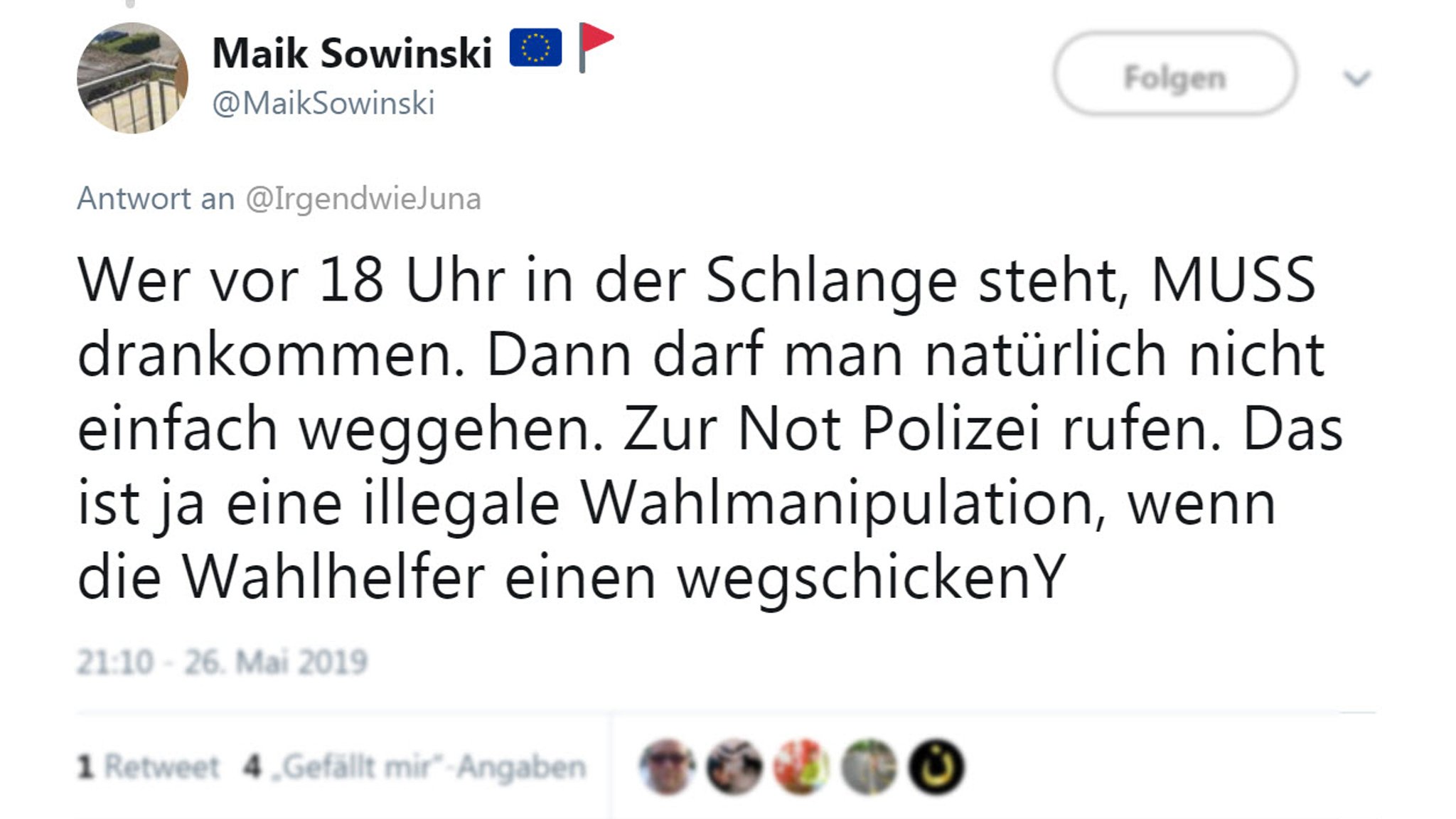 In einem Tweet wird die Behauptung aufgestellt, dass auch nach 18 Uhr gewählt werden kann