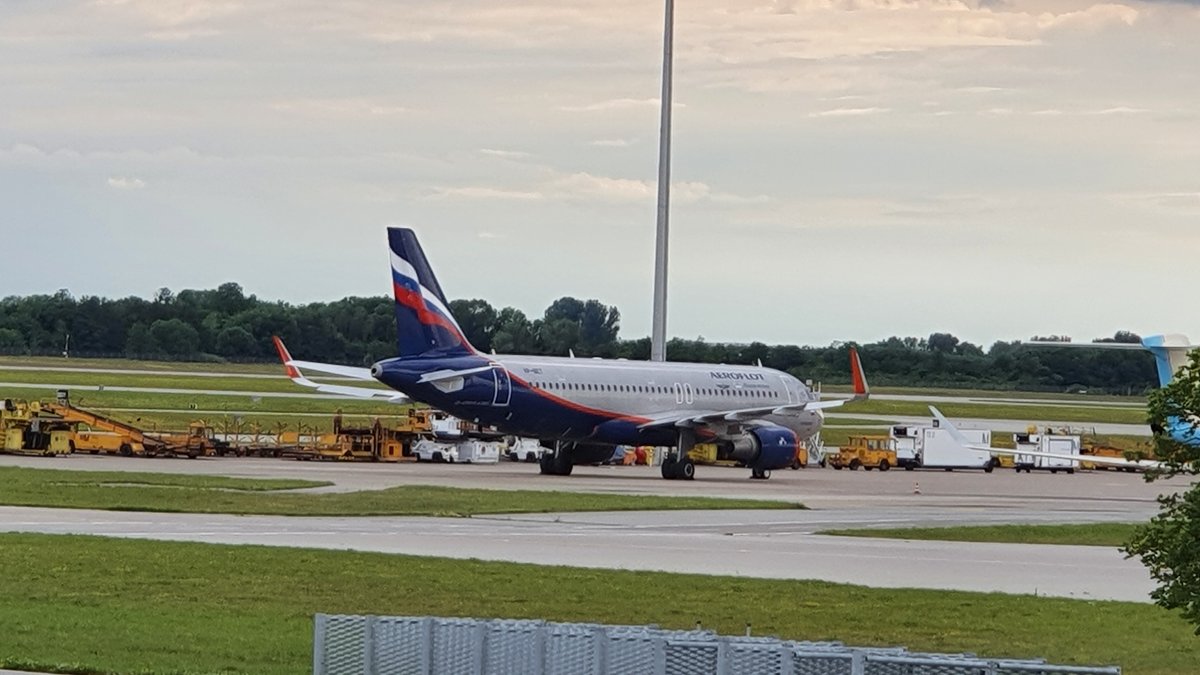 "Gestrandete" Aeroflot-Maschine am Flughafen München.