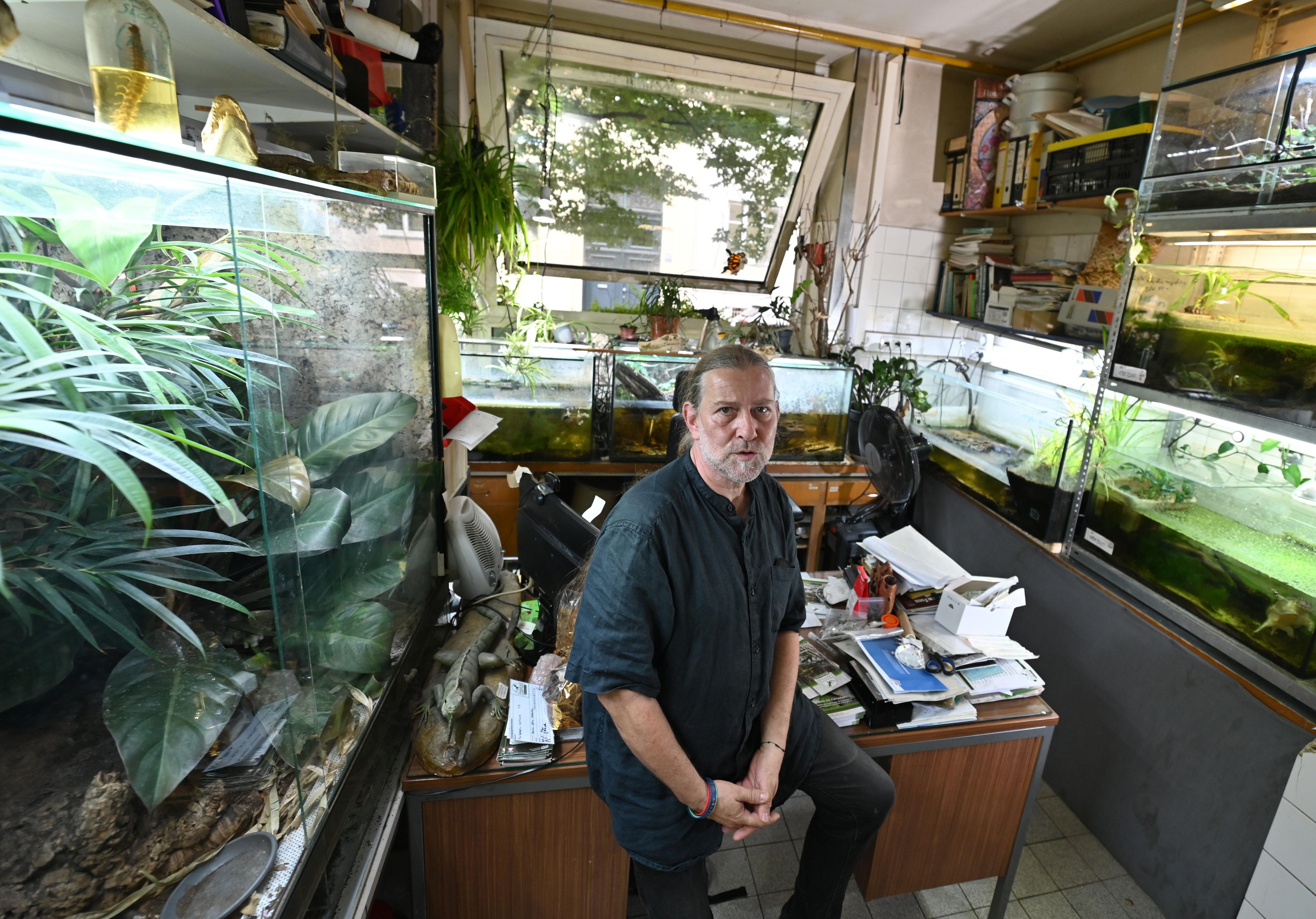 (Archivbild) Leiter Markus Baur in seinem Büro in der Reptilienauffangstation 