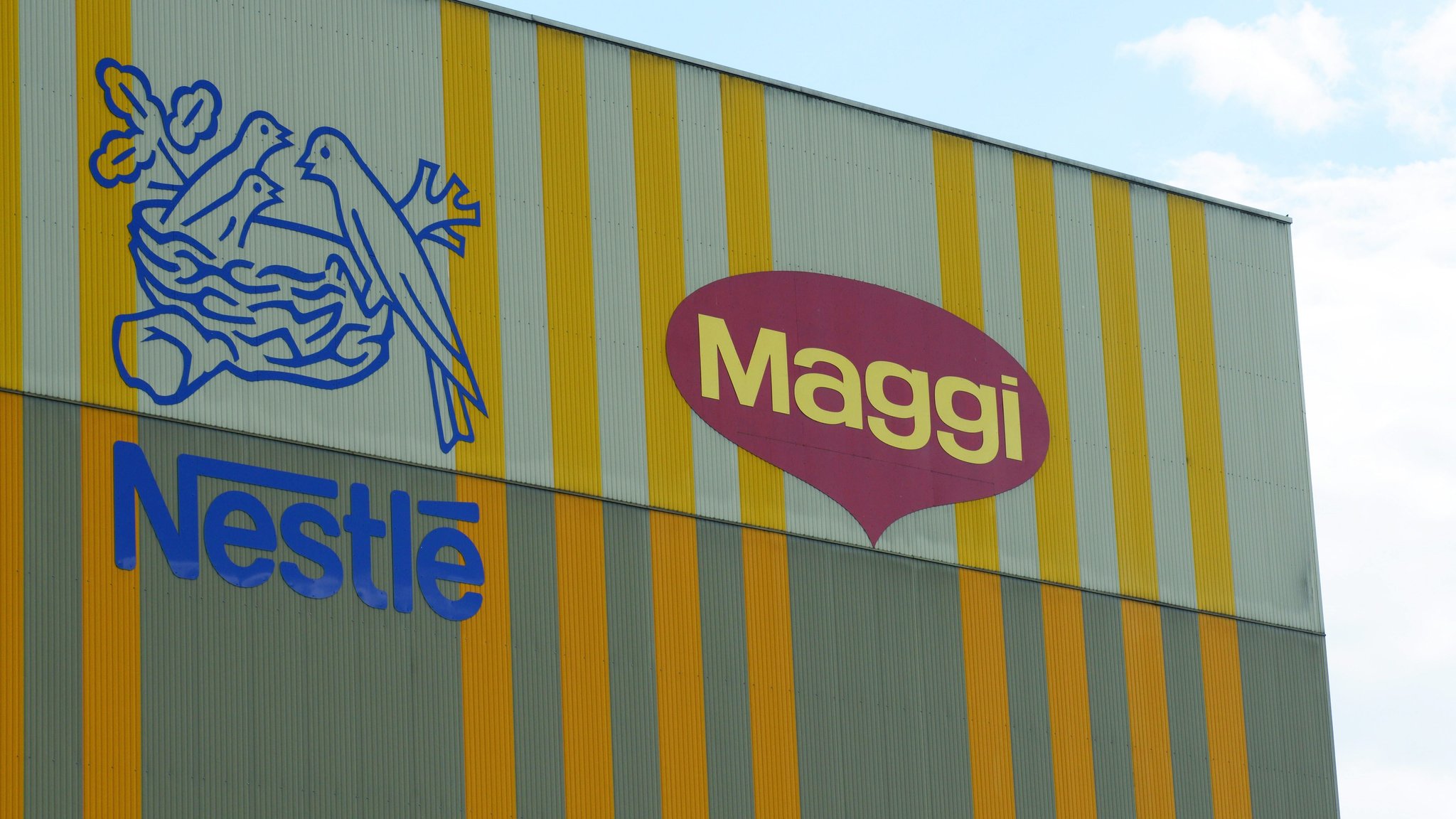 Archivbild: Nestle-Maggi-Logo an einer Halle des Nestle-Maggi-Werks in Singen am Hohentwiel | Bild: picture alliance / Winfried Rothermel | Winfried Rothermel Archivbild: Nestle-Maggi-Logo an einer Halle des Nestle-Maggi-Werks in Singen am Hohentwiel