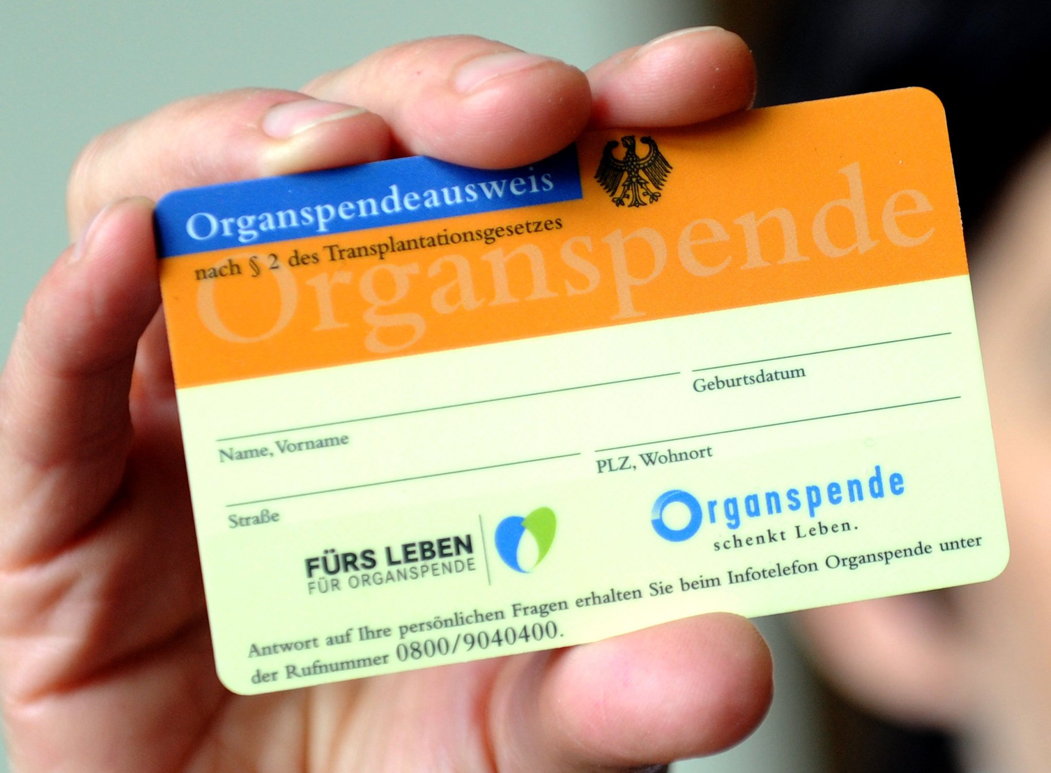 ARCHIV - 24.05.2013, Nordrhein-Westfalen, Düsseldorf: Eine Frau hält einen Organspendeausweis in der Hand. Tausende Menschen warten auf ein lebensrettendes Organ - doch die Zahl der Organspenden ist viel zu niedrig. Anlässlich des «Tag der Organspende» werben Bundes- und Landesgesundheitsminister für eine Widerspruchslösung. (zu dpa: «Lauterbach und Laumann eröffnen Tag der Organspende in Düsseldorf» ) Foto: Caroline Seidel/dpa +++ dpa-Bildfunk +++