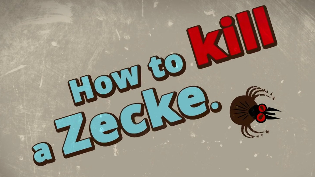 Schriftzug "How to kill a Zecke" mit einer grafisch dargestellten Zecke