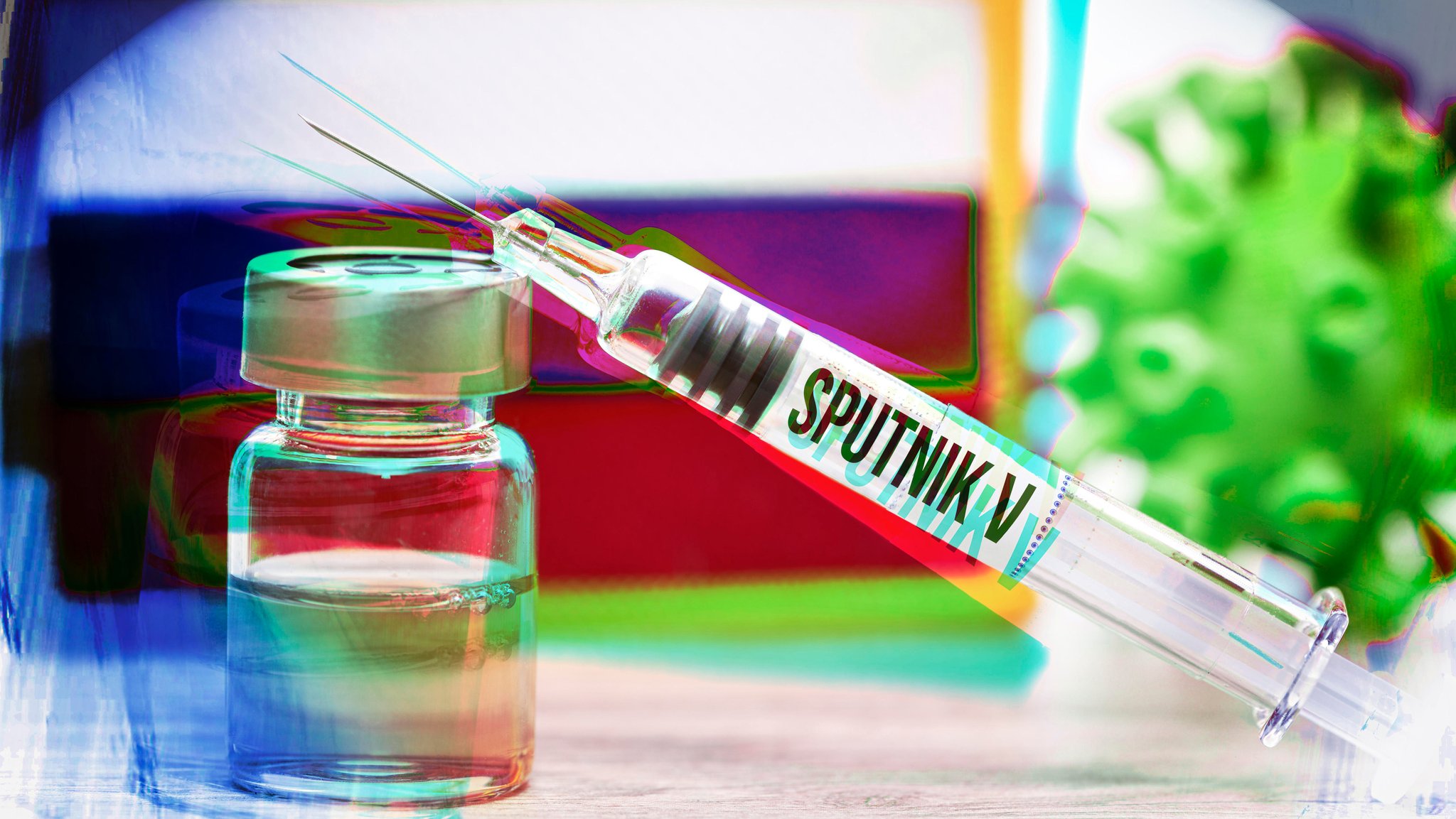 Sputnik V-Dose mit Spritze.