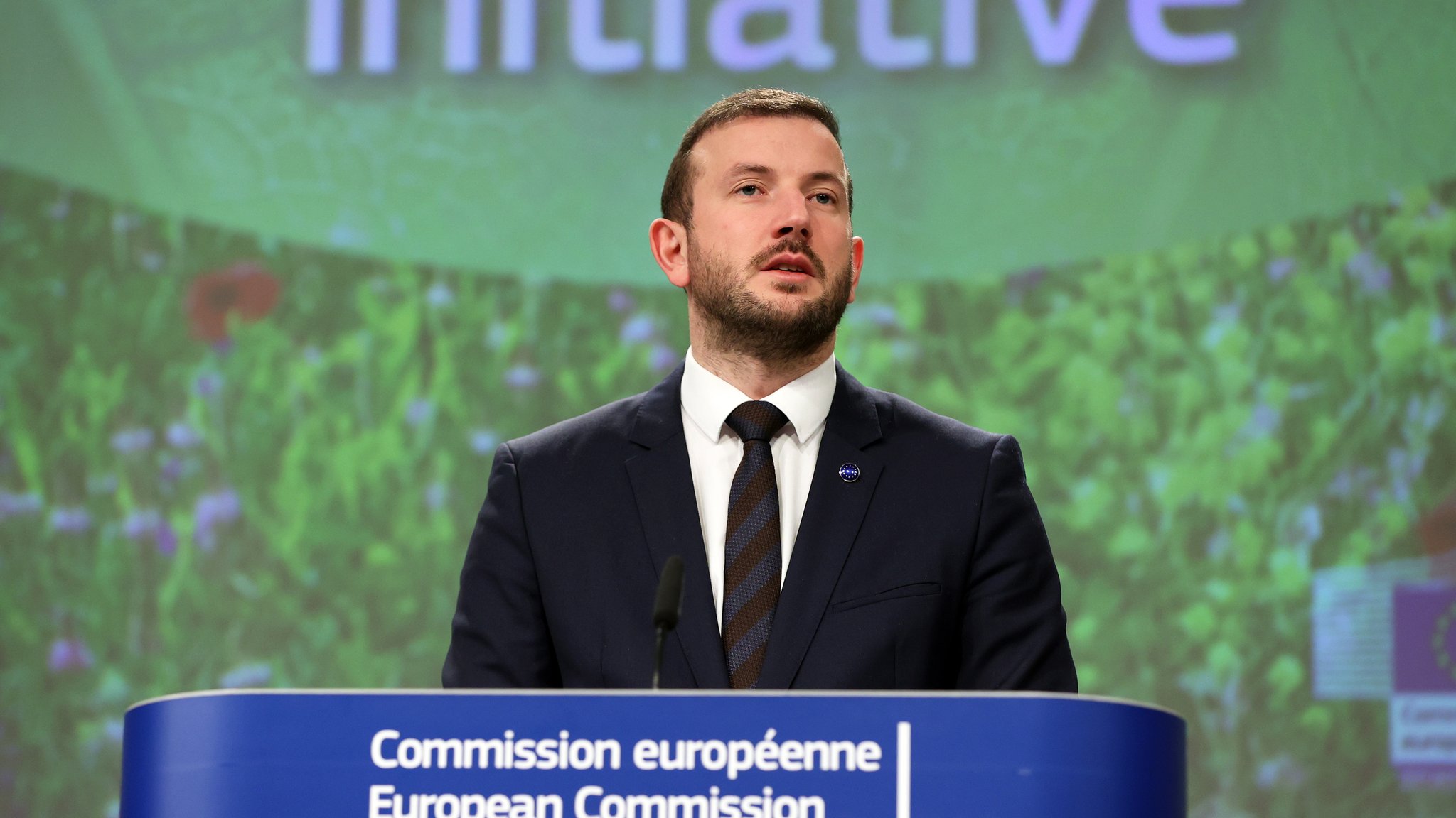 EU-Kommissar Virginijus Sinkevicius bei einer Pressekonferenz am 24.1.23 in Brüssel.