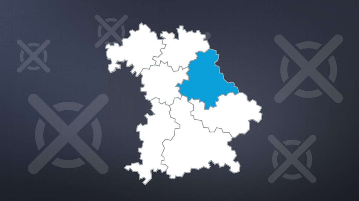 Auf einer Karte des Freistaats Bayern ist der Regierungsbezirk Oberpfalz blau hervorgehoben. 